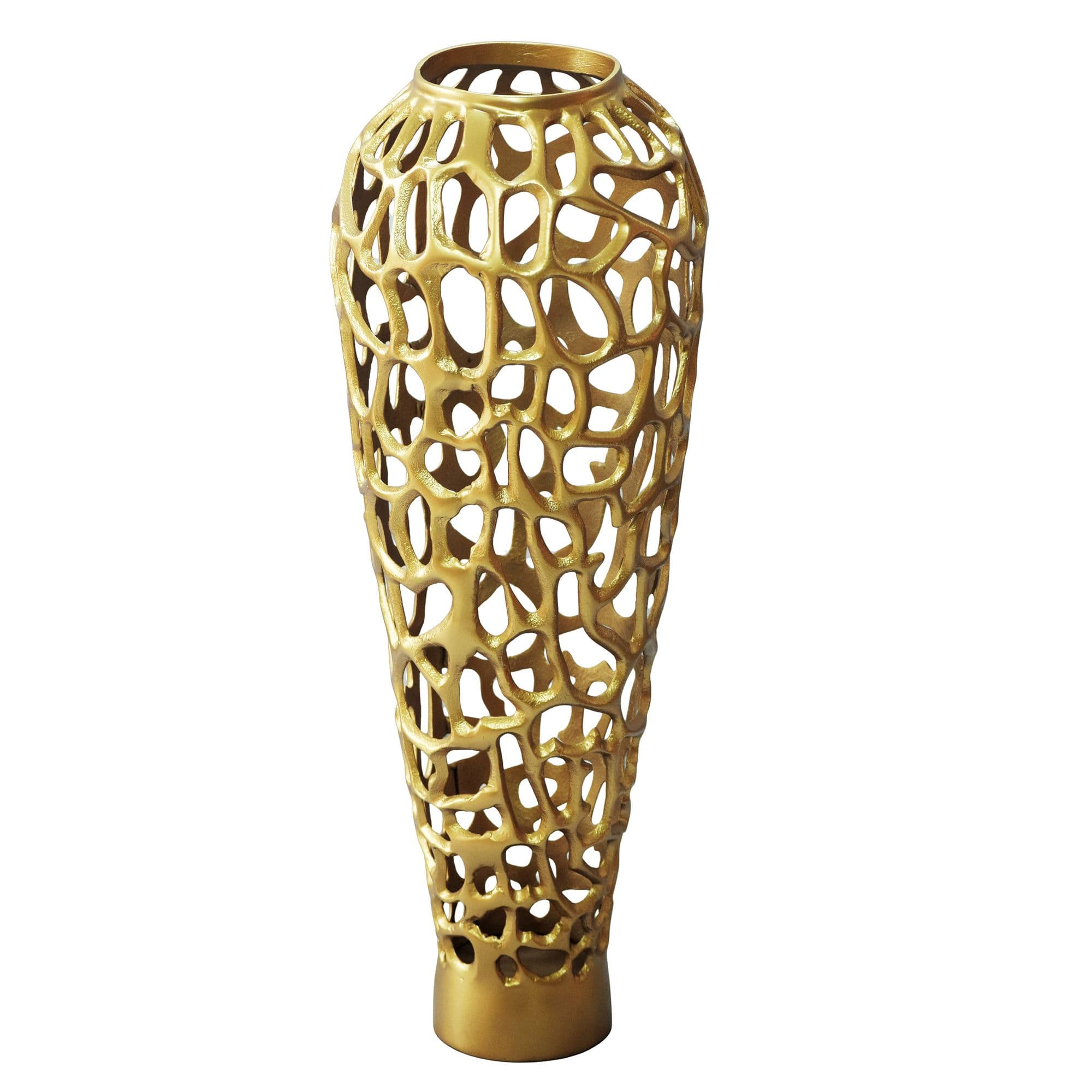 FineBuy Bodenvase Aluminium Gold - Design Blumenvase Groß - Metallvase Modern - Dekovase rund für Trockenblumen - Standvase Hoch - Wohnzimmer Deko - Wohndeko Handmade