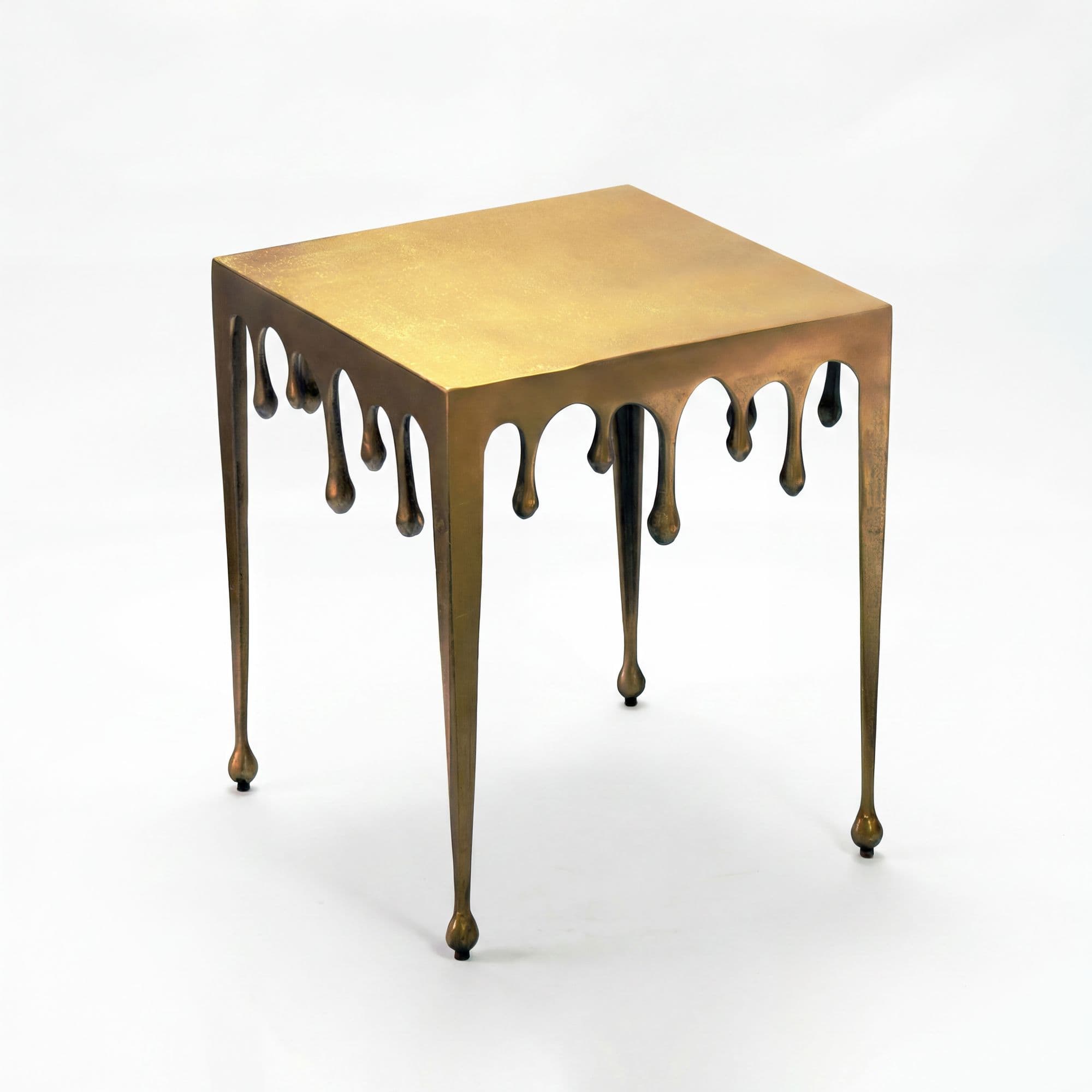 FineBuy Beistelltisch 45,5cm Aluminium Tisch Quadratisch - Design Anstelltisch Alu Modern Drops - Wohnzimmertisch Metall Tropfen - Metalltisch Dekotisch Couchtisch Handmade