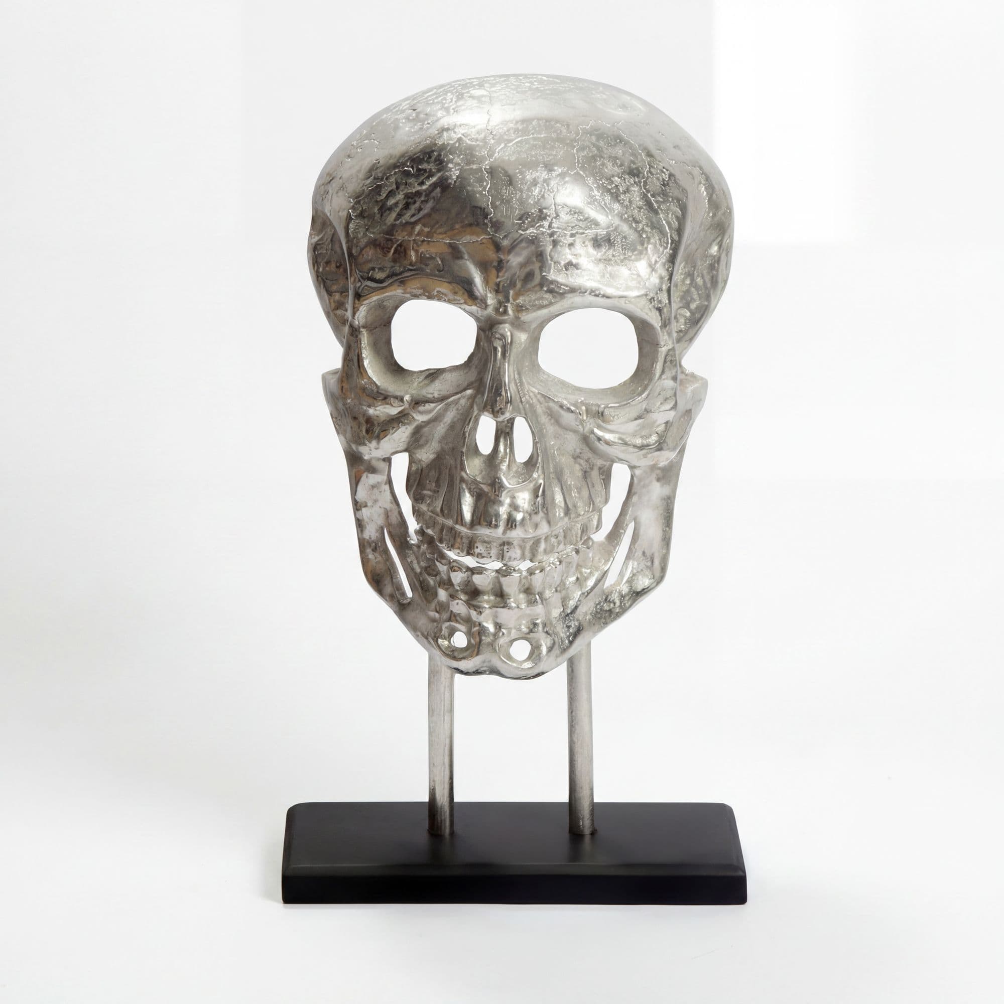 FineBuy Standdeko Totenkopf Aluminium 57 cm Schädel Groß - Design Standdekoration Metall Deko Alu Modern - Wohndeko Skull mit Gestell - Dekoration Wohnaccessoire Handmade