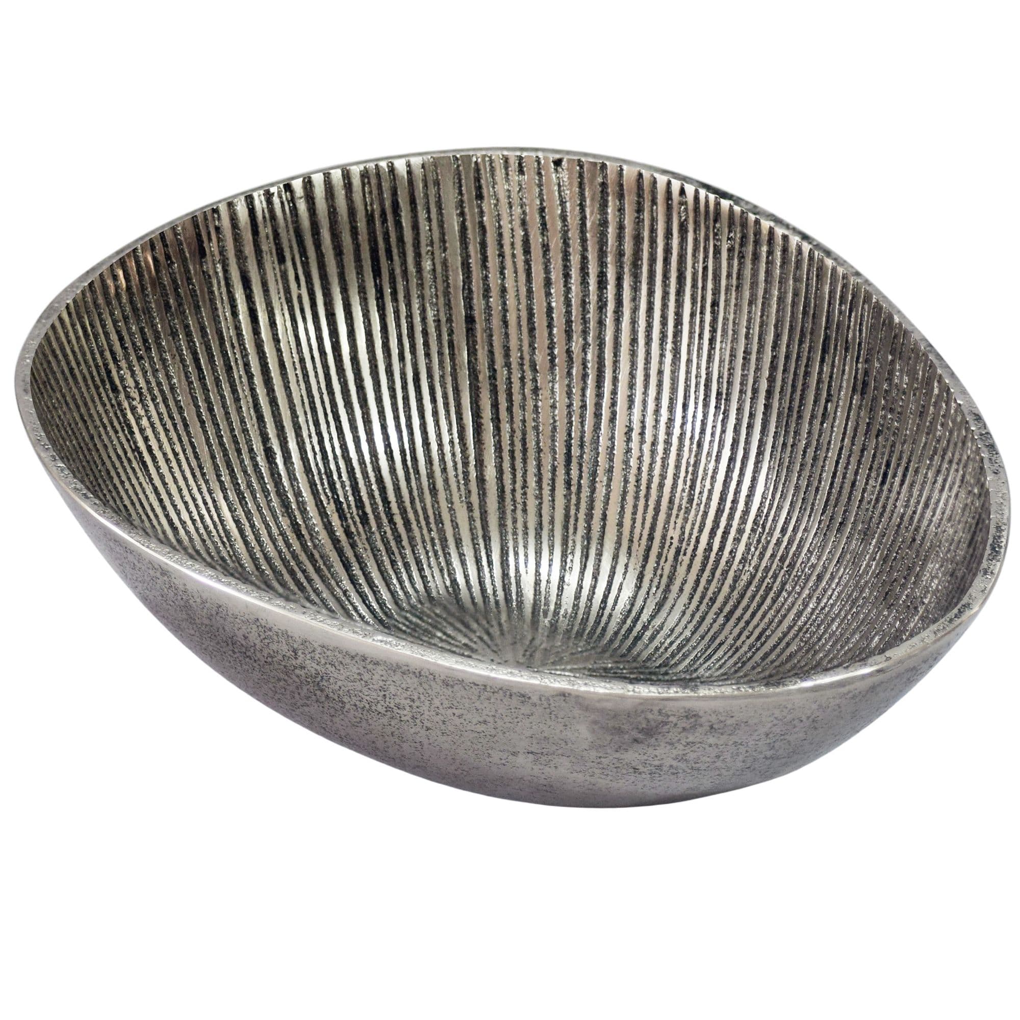 FineBuy Obstschale Schale Metall 30cm Tischdeko Oval - Moderner Obstkorb Rillen-Design aus Aluminium - Elegante Metallschale - Alu Früchteschale Handmade