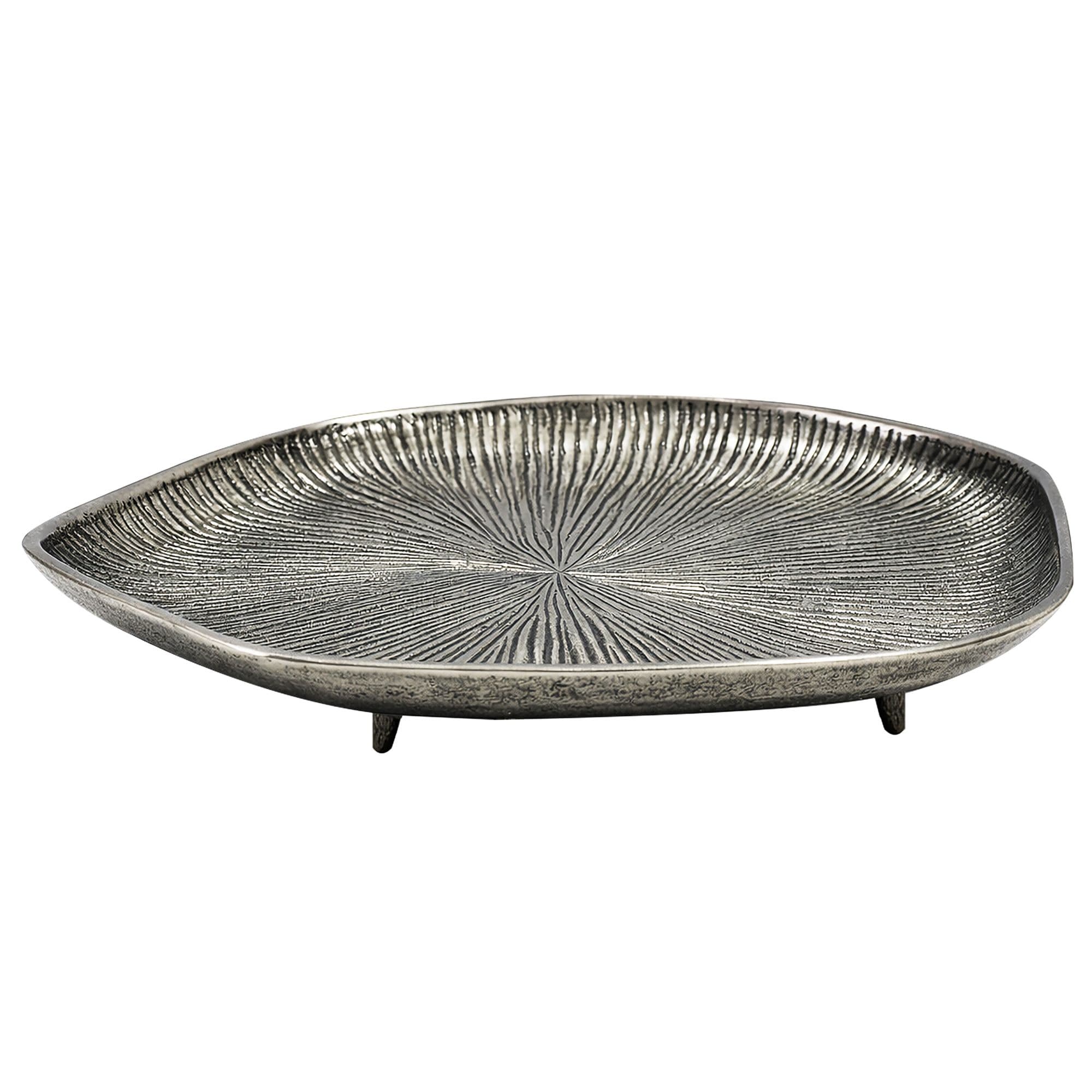 FineBuy Dekoschale Aluminium 40cm Organisch - Design Standdeko Metall - Schmuckteller Tisch Deko mit Beinen - Dekoteller Schmuckschale Schale Badezimmer Handmade