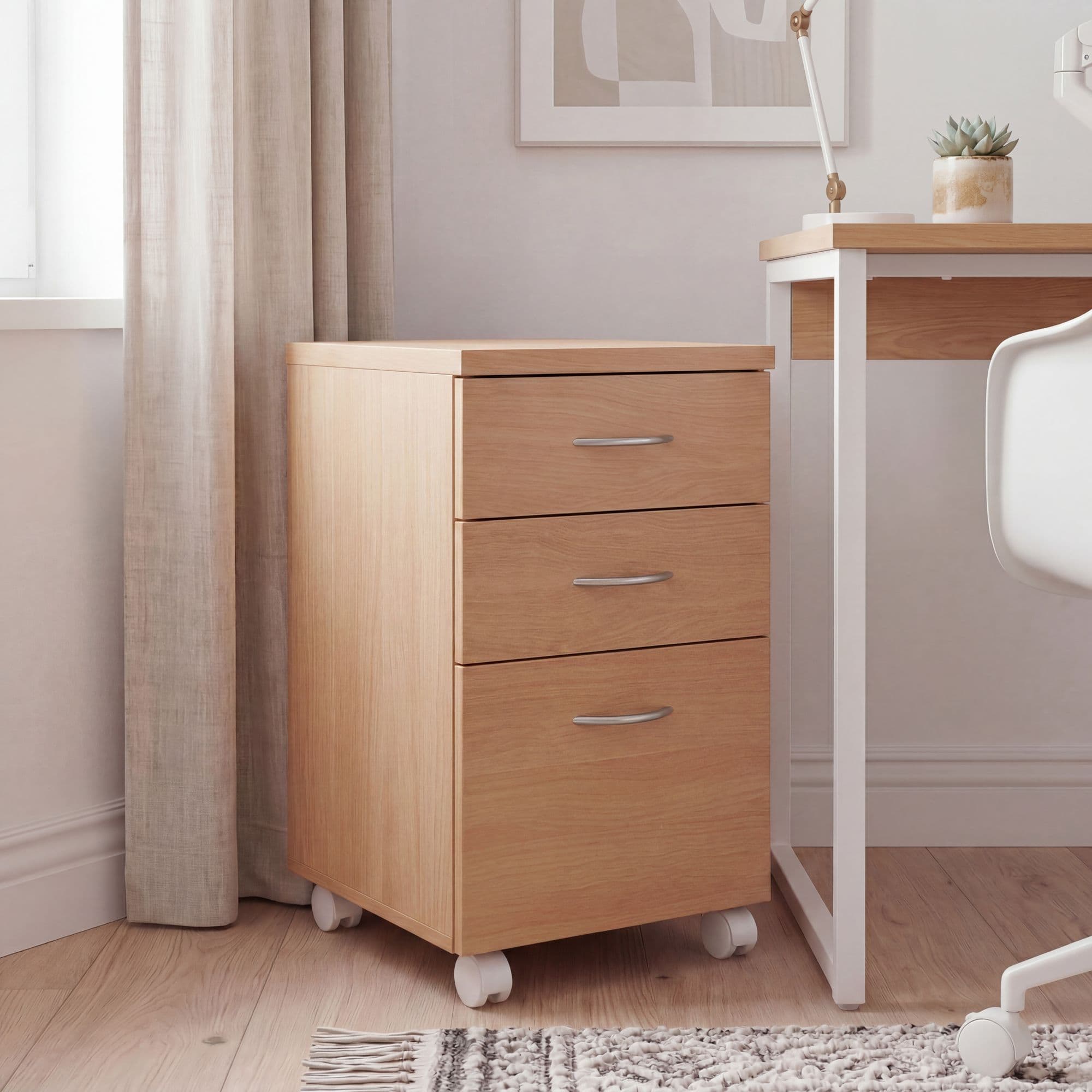 FineBuy Rollcontainer OTTAWA 40 x 60 x 45 cm Unterschrank mit Rollen Buche, Rollwagen mit Schubladen, Roll-Schrank Büro, Kosmetikwagen Make Up Wagen, Container unter Schreibtisch