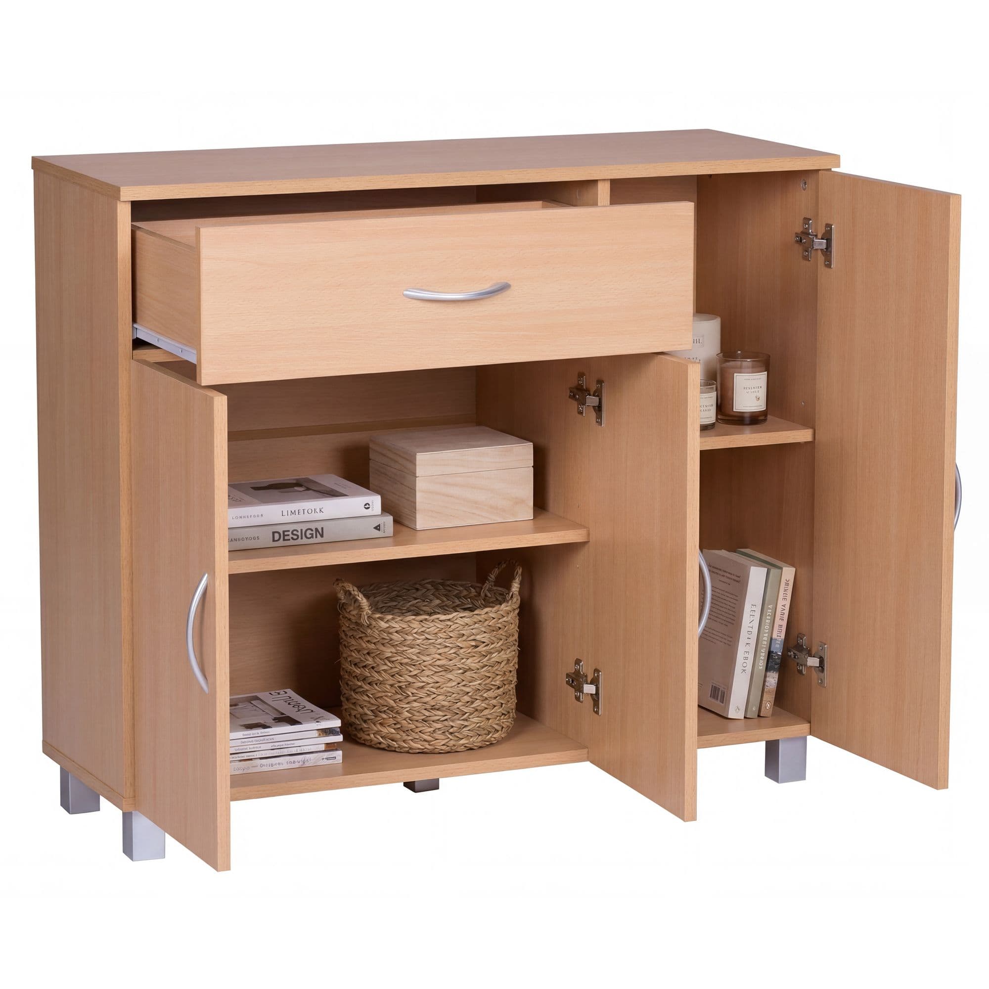 FineBuy Design Sideboard SETE 90 x 75 x 30 cm, Schränkchen mit 1 Schublade 3 Türen, Moderne Schlafzimmer Kommode, Anrichte Esszimmer, Schmaler Schuhschrank mit Schublade