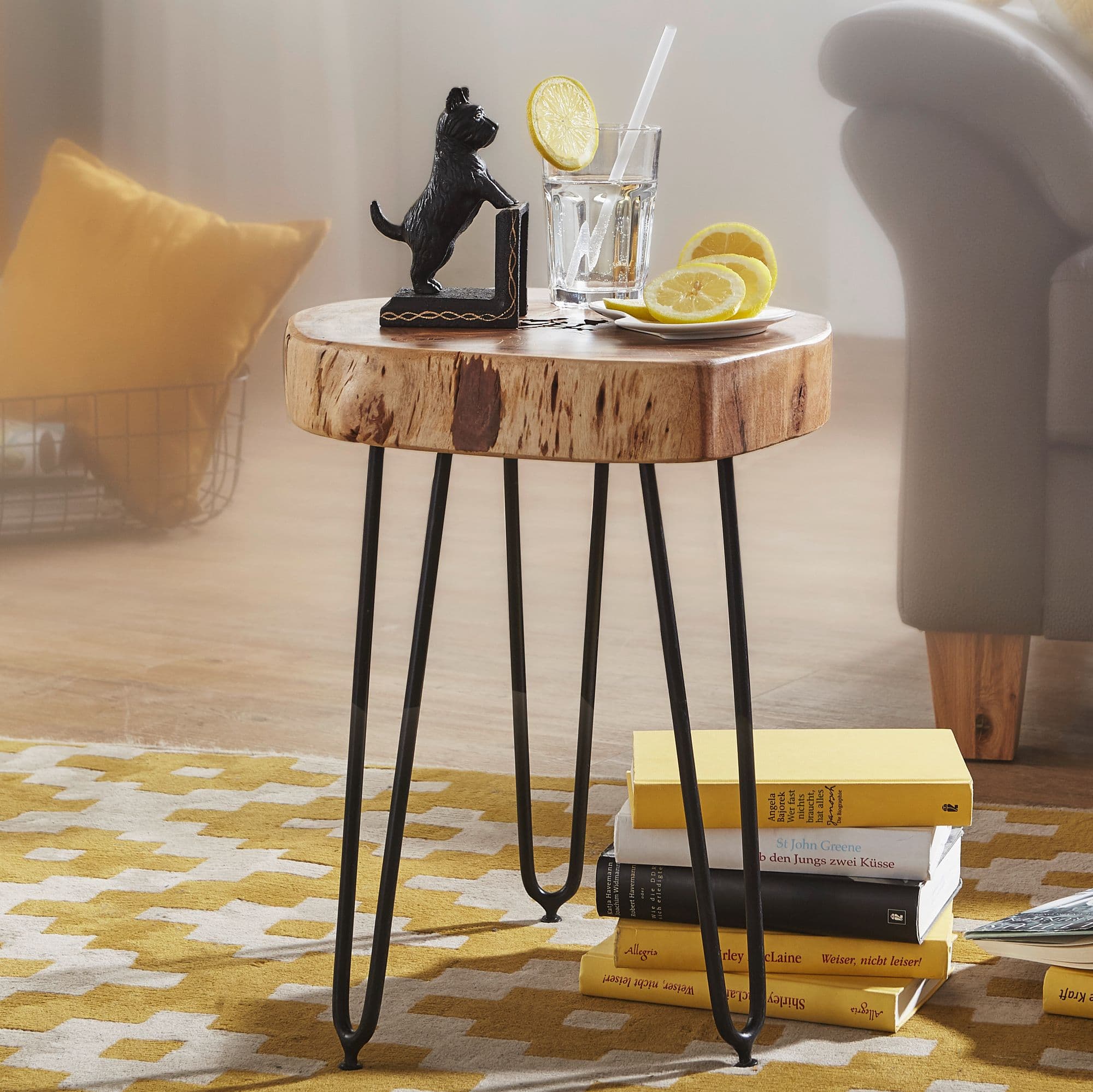 FineBuy Massivholz Akazie Beistelltisch 35 x 35 cm