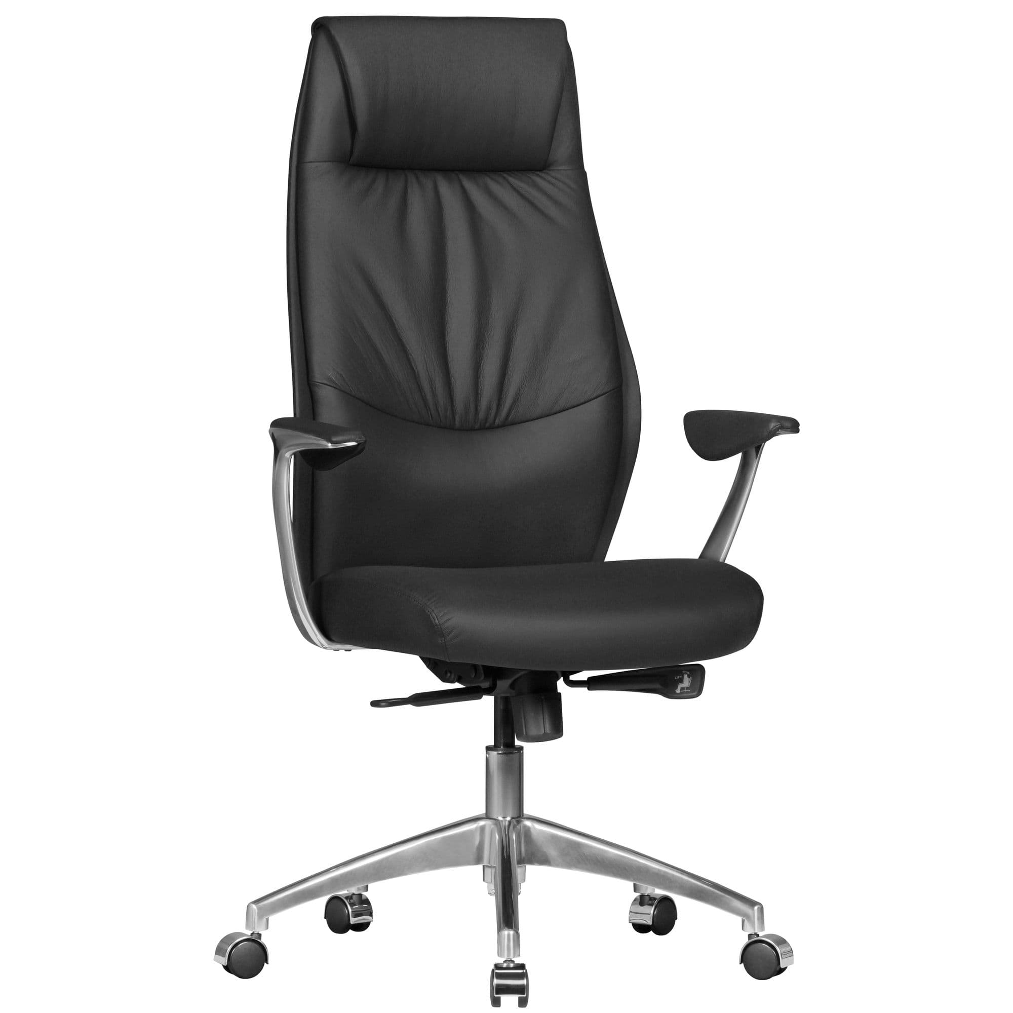FineBuy Bürostuhl Echt-Leder Schreibtischstuhl 120KG Chefsessel mit Synchronmechanik Drehstuhl