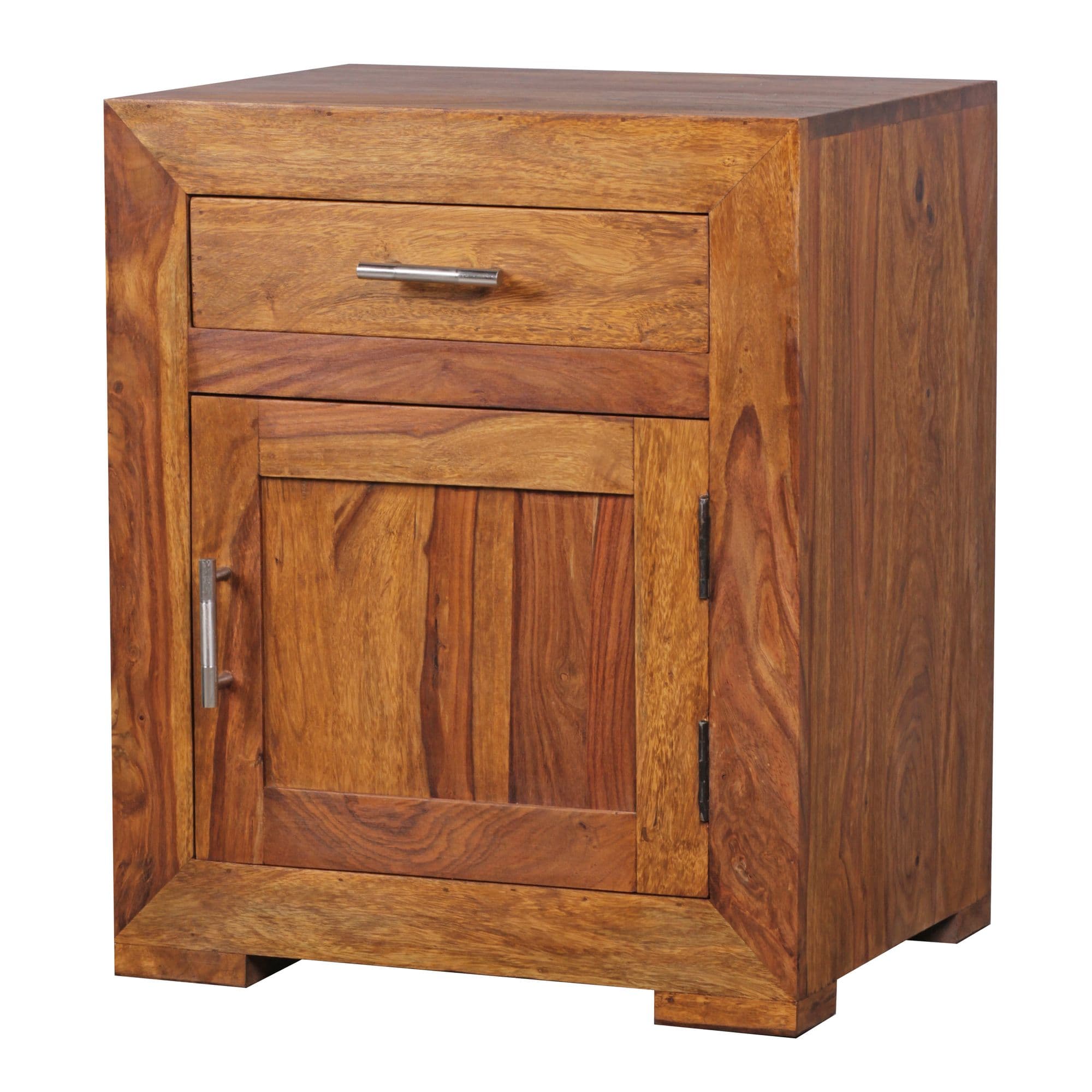 FineBuy Nachtkästchen Massivholz mit Stauraum – Nachttisch mit Schublade & Tür, handgefertigt, Schlafzimmer Nachtkommode Boxspringbett 50x40x60 cm