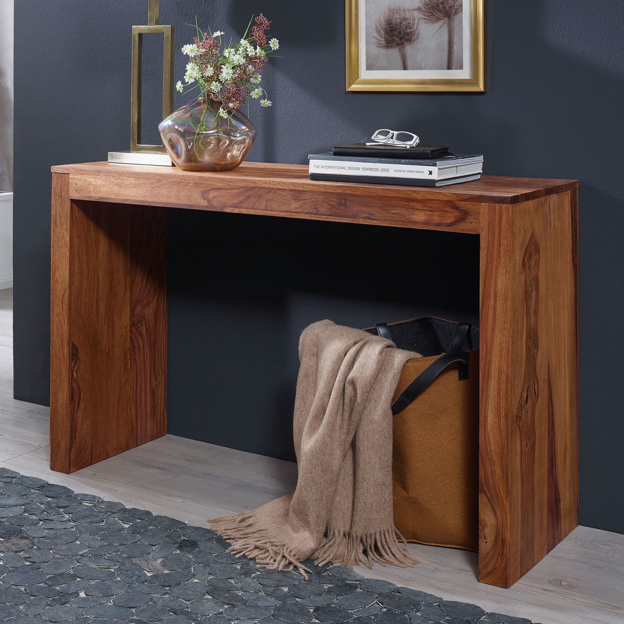 FineBuy Konsolentisch Massivholz 115x40x75 cm Flurtisch, Design Dielentisch Anrichte Schmal, Arbeitstisch Schreibtisch Modern, Konsole Eingangstisch Naturholz