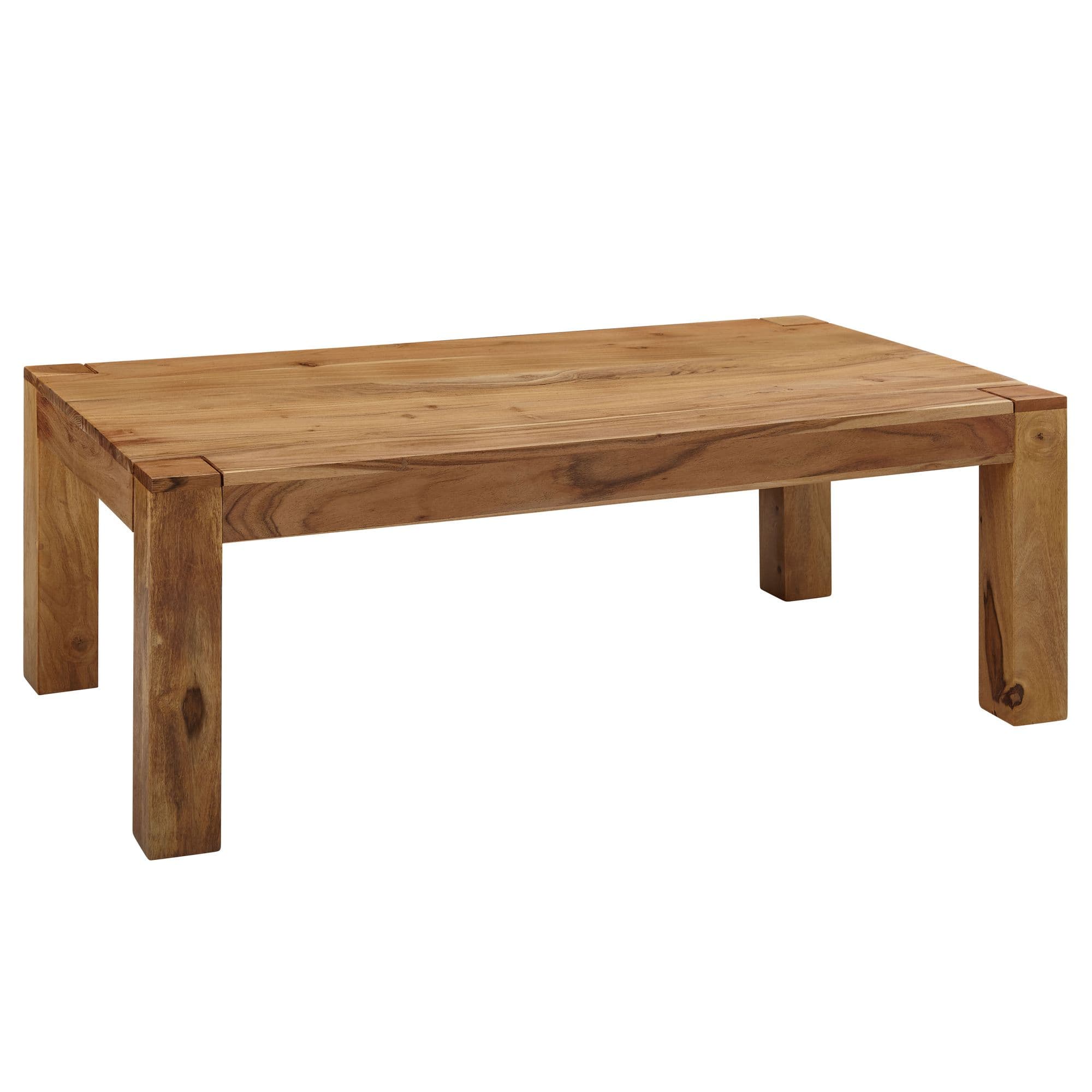 FineBuy Couchtisch Massivholz 110cm · Rechteckiger Wohnzimmertisch aus Echtholz · Handgefertigter Sofatisch im Landhaus Design mit klarer Linienführung