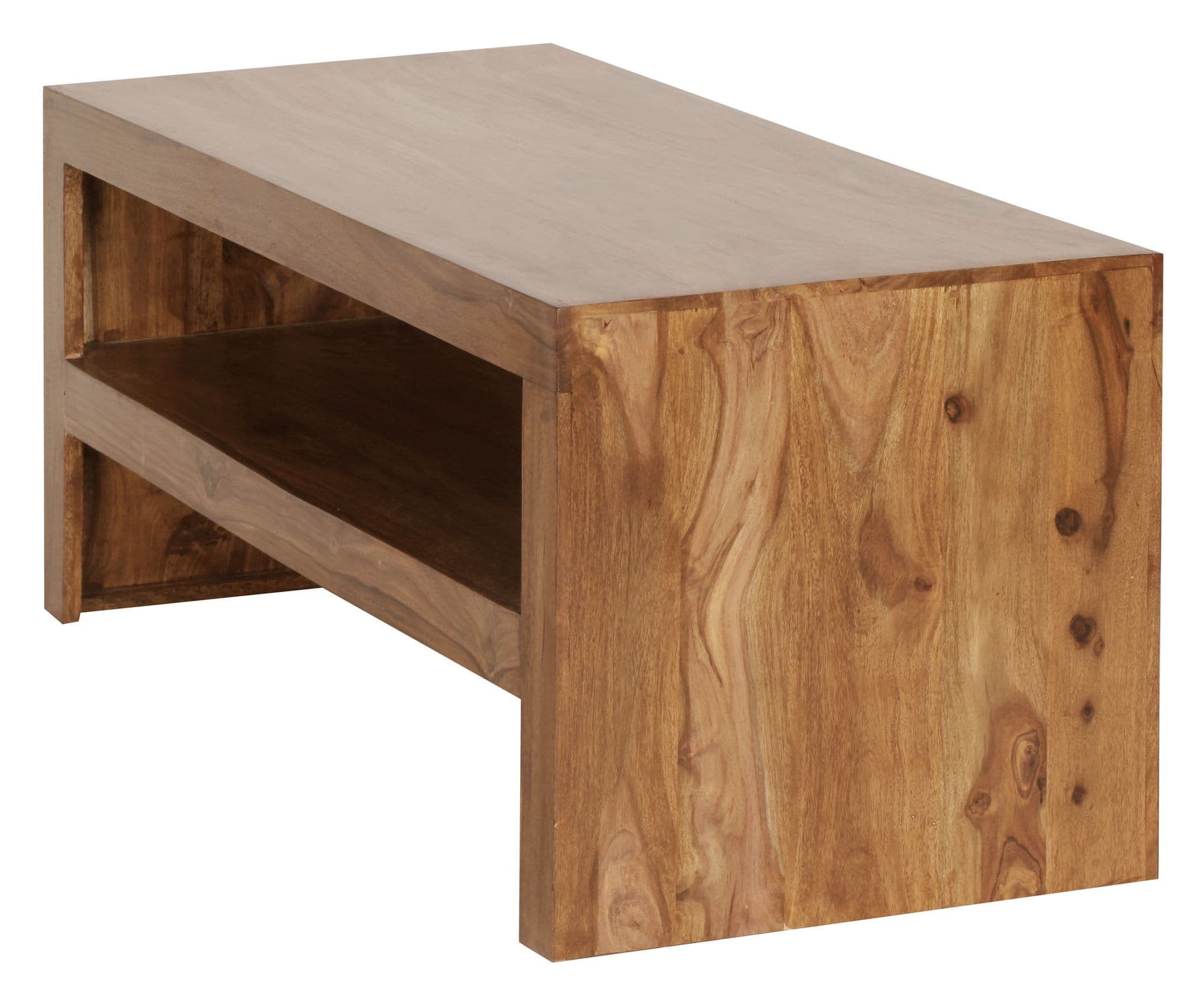 FineBuy Couchtisch Sheesham Massivholz 110cm - Rechteckiger Wohnzimmertisch mit Ablagefach - Handgefertigter Sofatisch aus Echtholz im natürlichen Landhaus Design