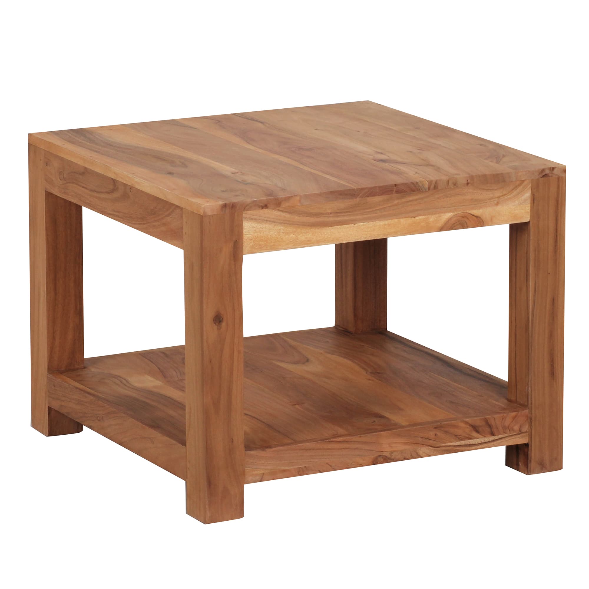 FineBuy Couchtisch Massivholz 60x60 cm · Quadratischer Wohnzimmertisch mit Ablage · Handgefertigter Echtholztisch im natürlichen Design · Stabil & nachhaltig gefertigt