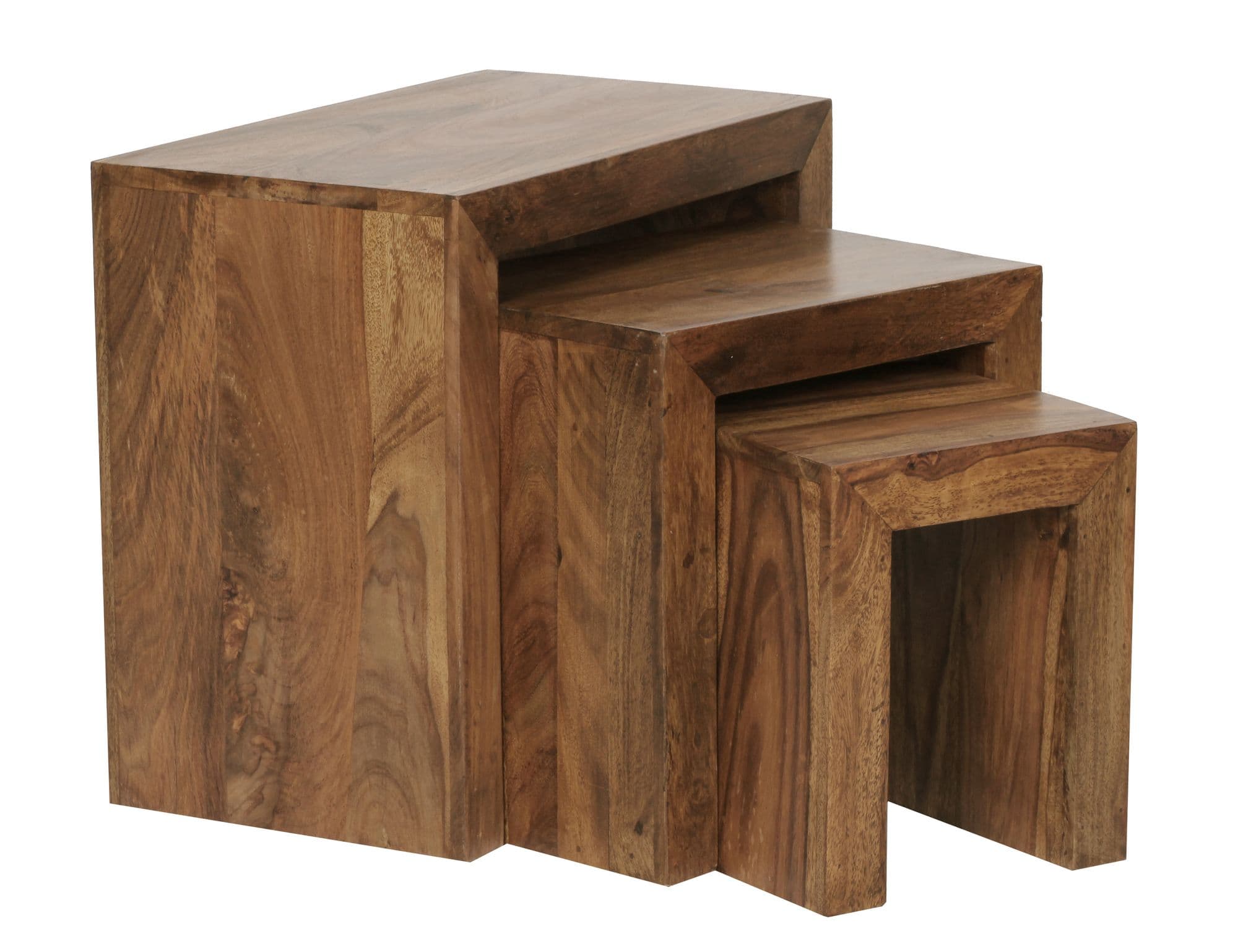 FineBuy 3er Set Satztisch Massiv-Holz Wohnzimmer-Tisch Landhaus-Stil Beistelltisch dunkel-braun Naturholz Couchtisch Natur-Produkt Wohnzimmermöbel Unikat Massivholzmöbel Echtholz Anstelltisch