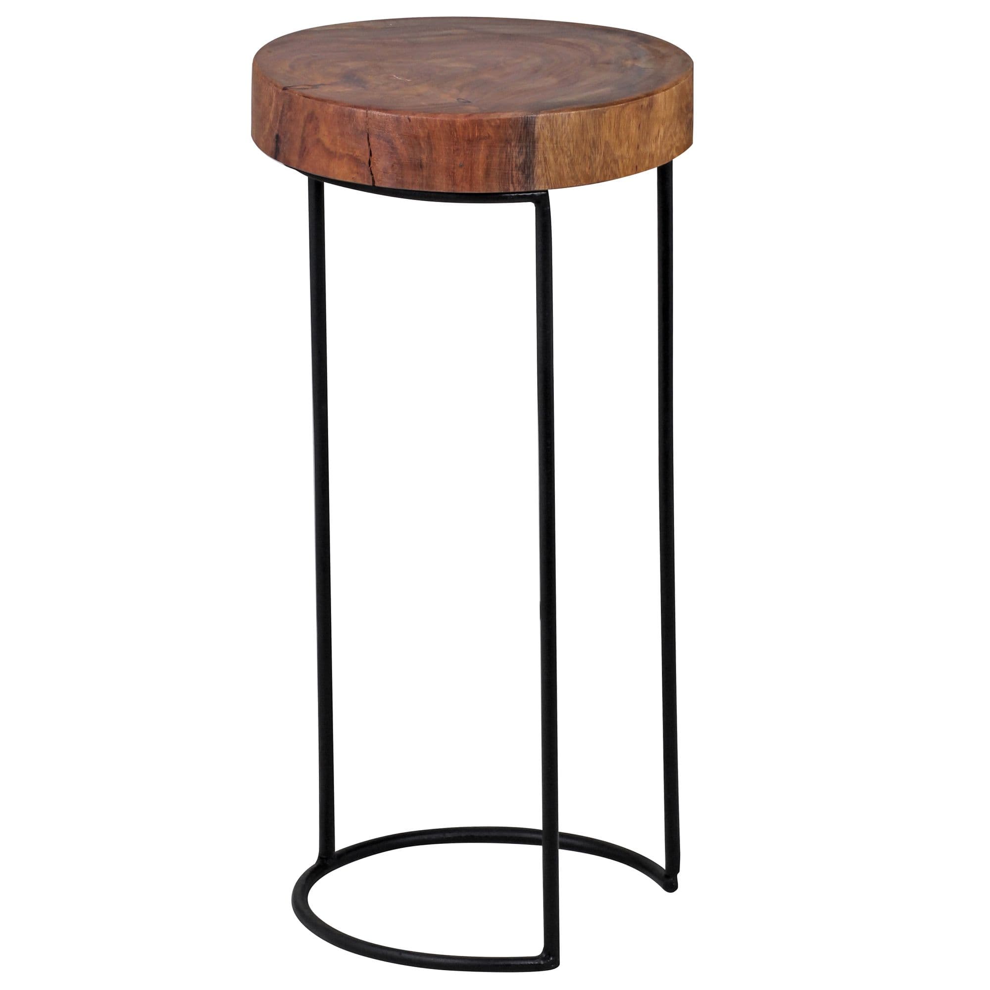 FineBuy Beistelltisch Massiv-Holz Wohnzimmer-Tisch Metallbeine Landhaus Baumstamm-Form Echt-Holz Natur Farbe wählbar