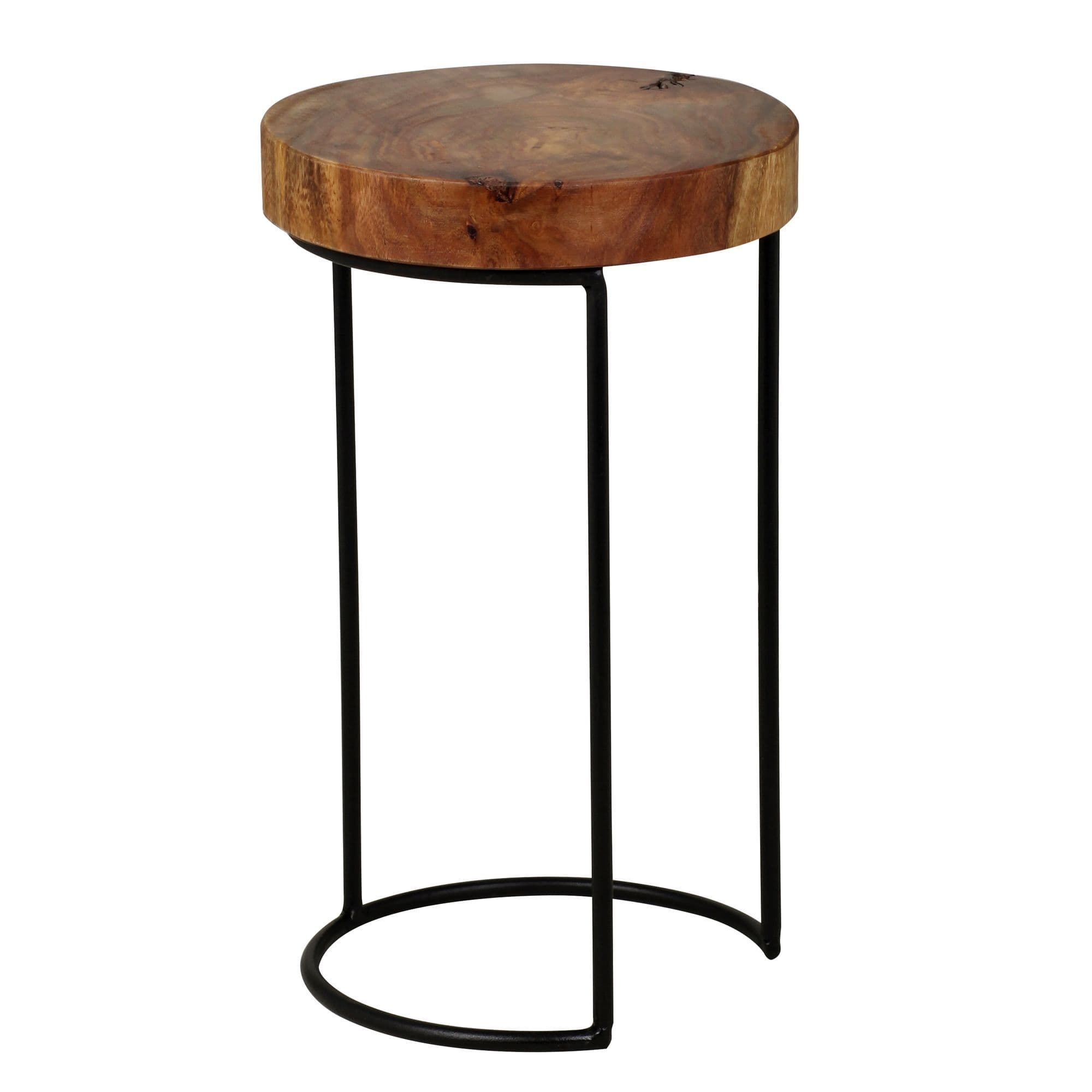 FineBuy Beistelltisch Massiv-Holz Wohnzimmer-Tisch Metallbeine Landhaus-Stil Baumstamm-Form Echt-Holz Farbe wählbar