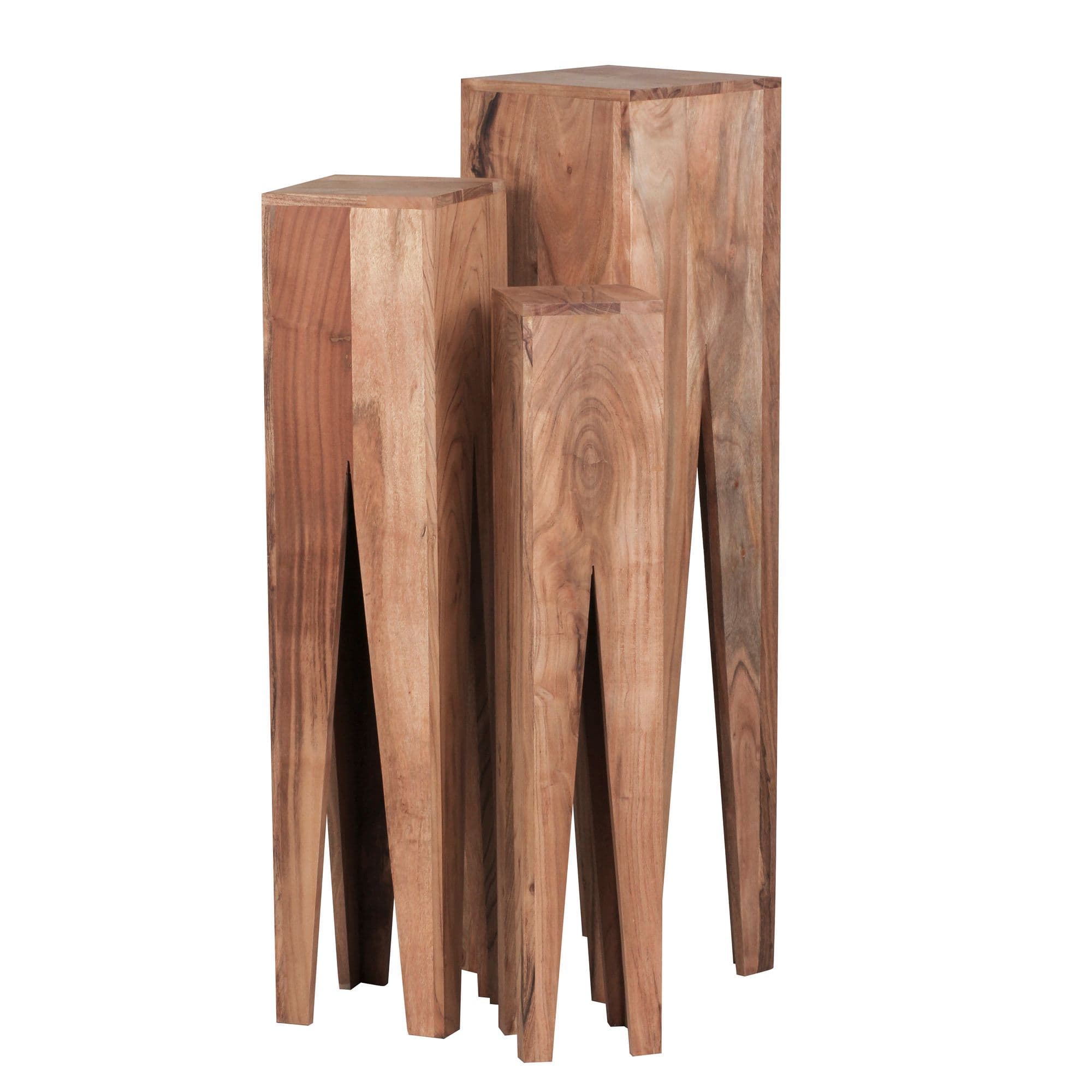 FineBuy Beistelltisch 3er Set Massivholz Satztisch Quadratisch Modern, Säulentisch Pflanzentisch 3-teilig, Blumenständer Blumentisch Wohnzimmer, Pflanzenhocker Blumenhocker Dekosäule