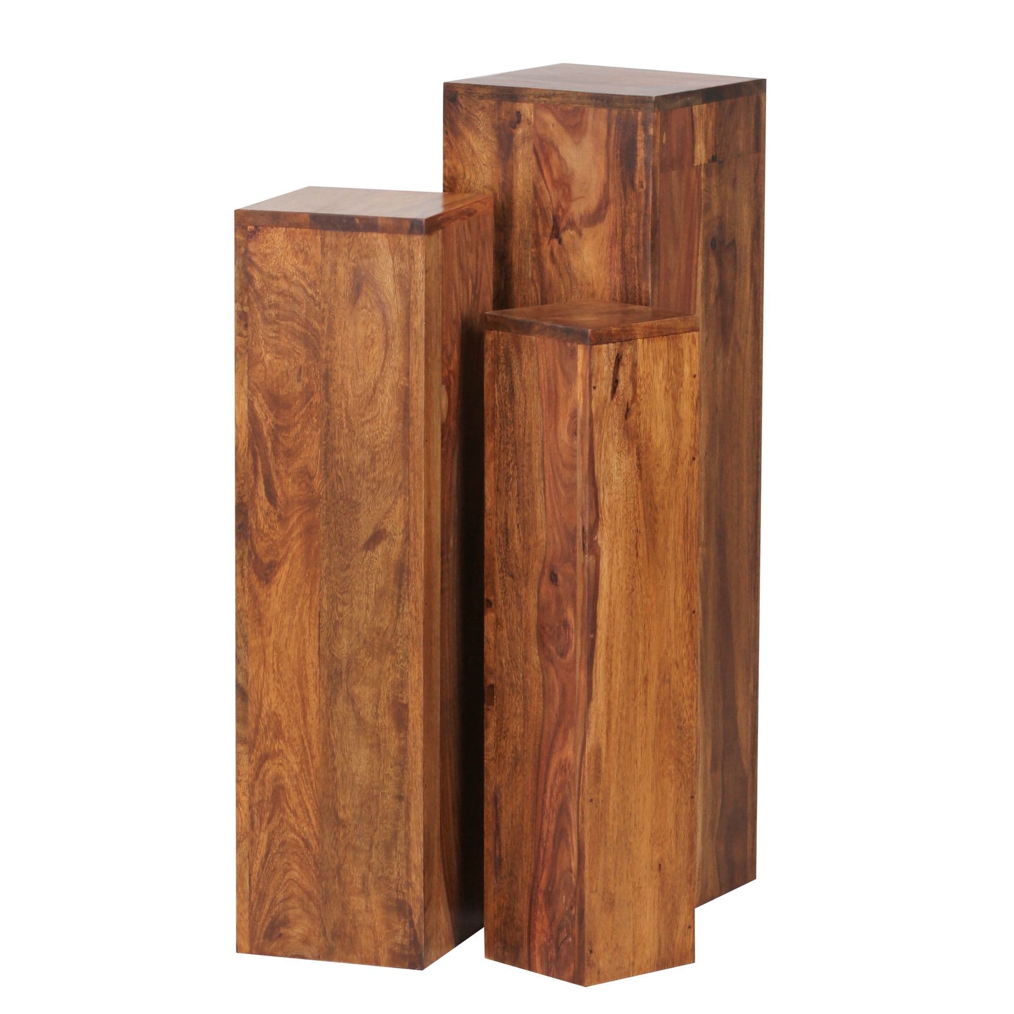FineBuy Beistelltisch 3er Set Massivholz Satztisch Quadratisch Modern, Säulentisch Pflanzentisch 3-teilig, Blumenständer Blumentisch Wohnzimmer, Pflanzenhocker Blumenhocker Dekosäule