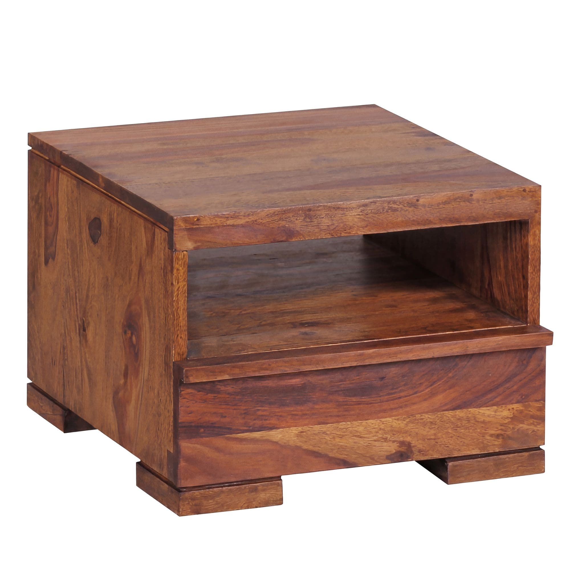 FineBuy Nachttisch Massivholz mit Schublade & Ablagefach – Flache Landhaus Nachtkommode für Schlafzimmer, Nachtkästchen mit Stauraum für Futon Betten – 40x40x30 cm