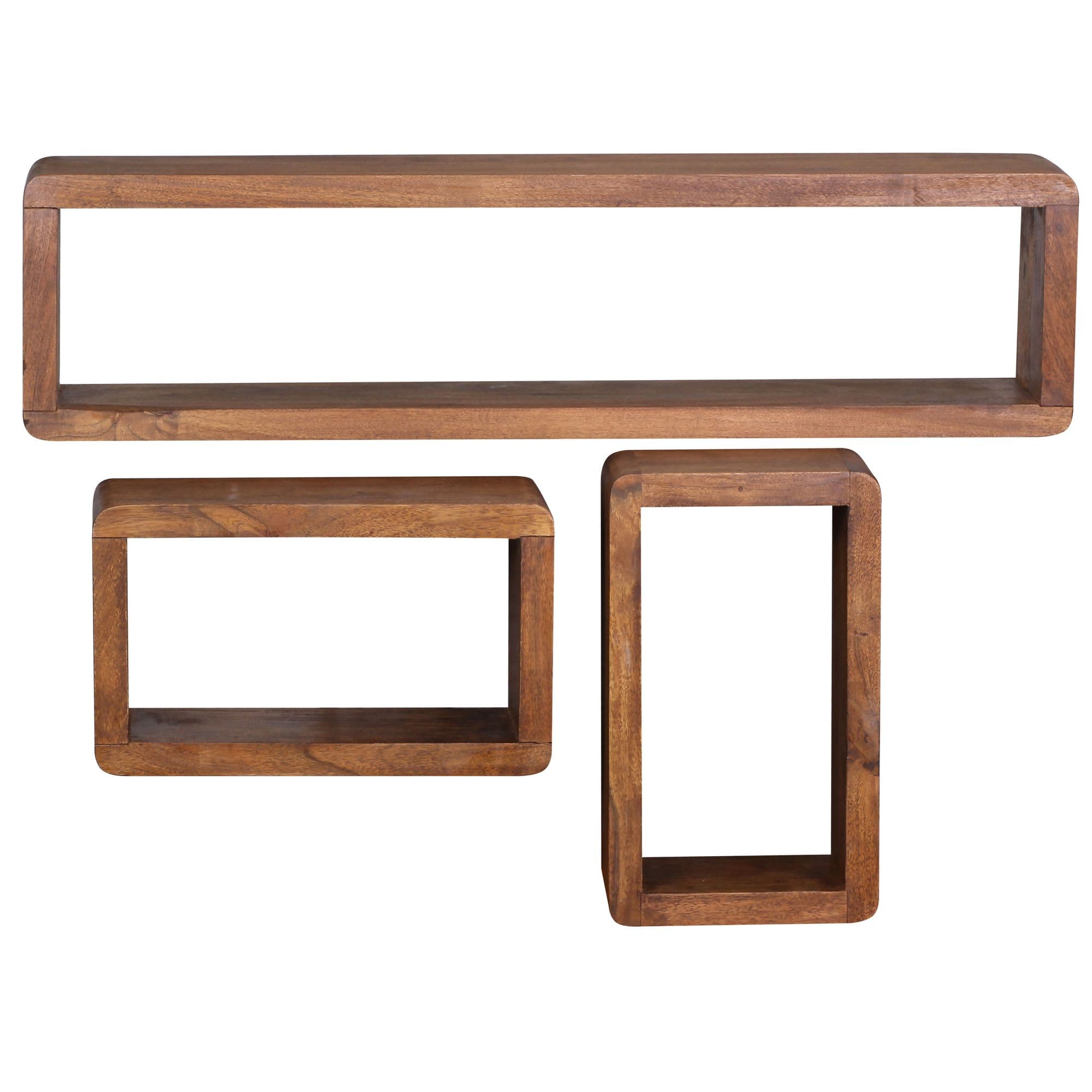 FineBuy Design Wandregal 3er Set Massiv Holzregale Landhausstil, Rustikales Wandregal-Set Holz, Hängeregal Viereckig Echtholz, Wand-Regale, Hängend Würfel, Regal Wandkästen Eckig