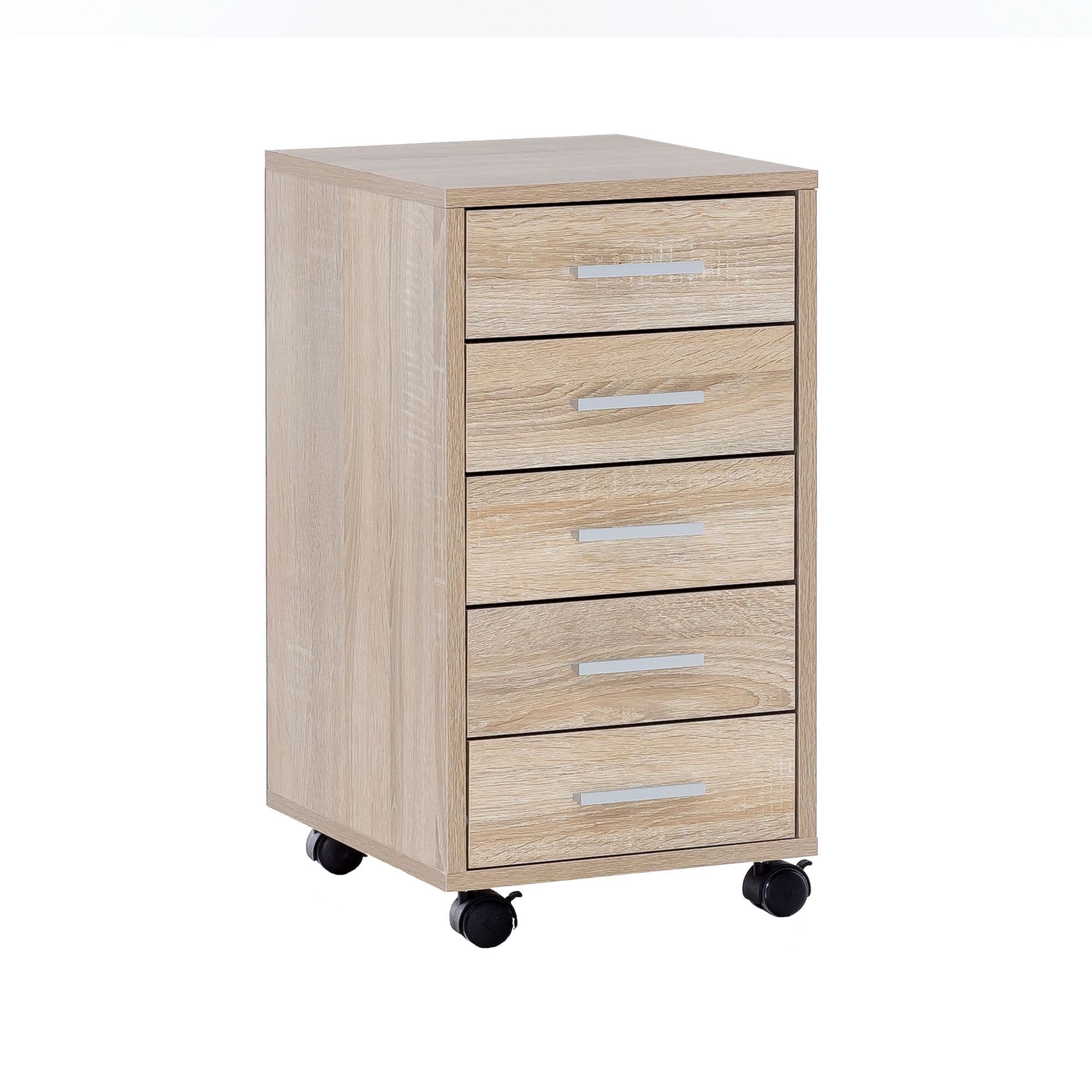 Finebuy Rollcontainer 33 x 63 x 38 cm Holz Schubladenschrank Schreibtisch, Büro Schrank mit 5 Schubladen, Container Rollschrank klein Standcontainer schmal, Schreibtischcontainer mit Rollen