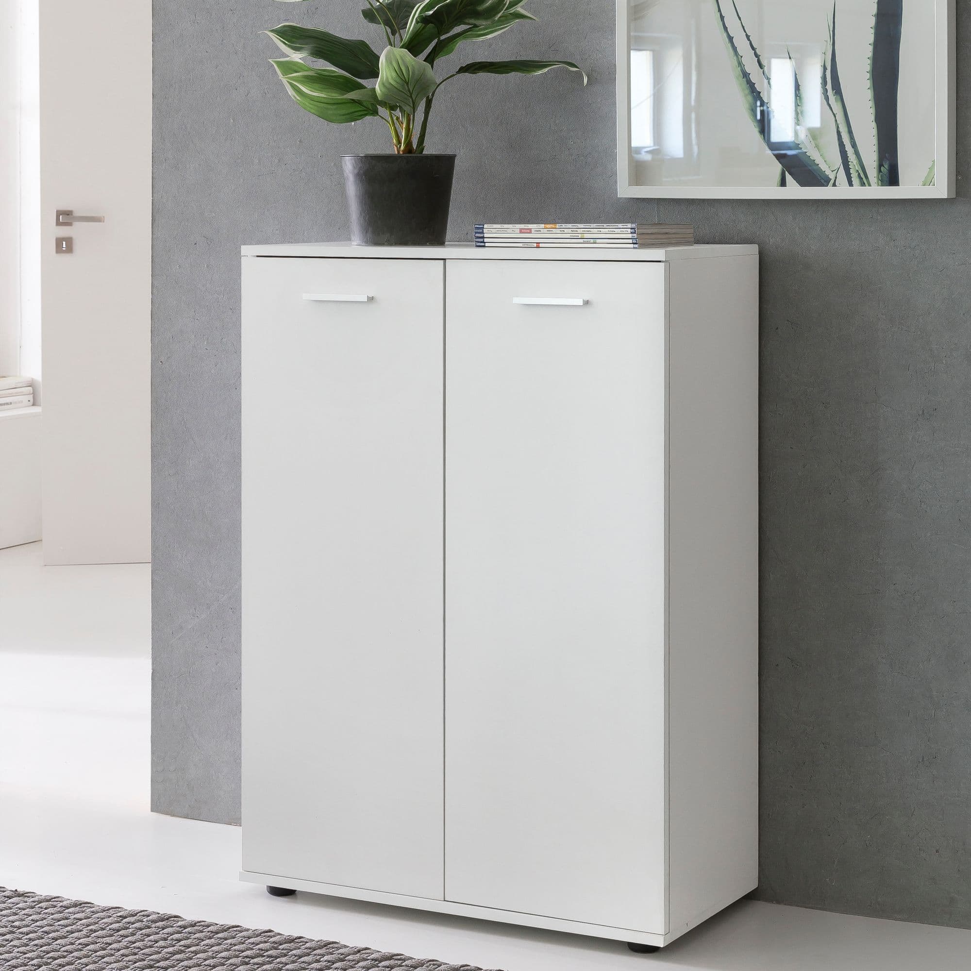 FineBuy Kommode mit 2 Türen 71x104x35cm Mehrzweckschrank Holz, Flurschrank hell modern, Schrank klein, Anrichte Sideboard matt, Kommodenschrank Flurmöbel