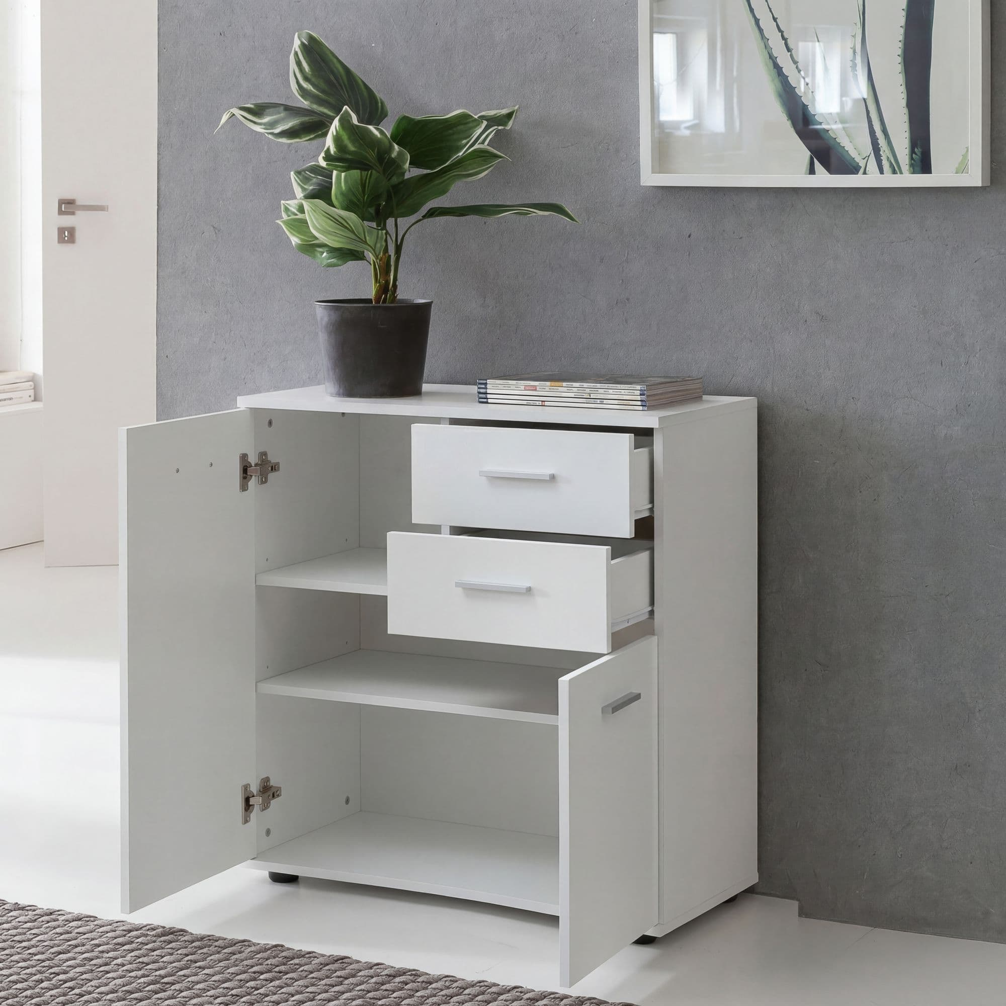 FineBuy Kommode mit Türen & Schubladen 71 x 78 x 35,5 cm Schrank Holz, Flurschrank modern, Mehrzweckschrank klein, Anrichte Sideboard matt, Kommodenschrank Flurmöbel