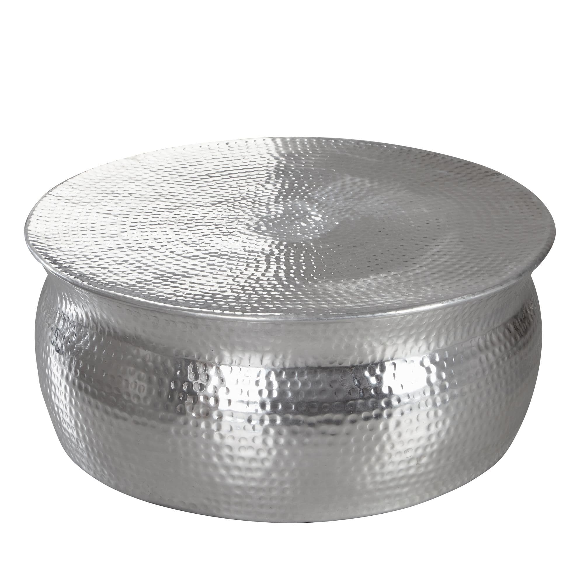 FineBuy Design Couchtisch rund 75 cm aus Metall - Handgefertigter Aluminium Wohnzimmertisch Hammerschlag - Orientalischer flacher Alu Sofatisch