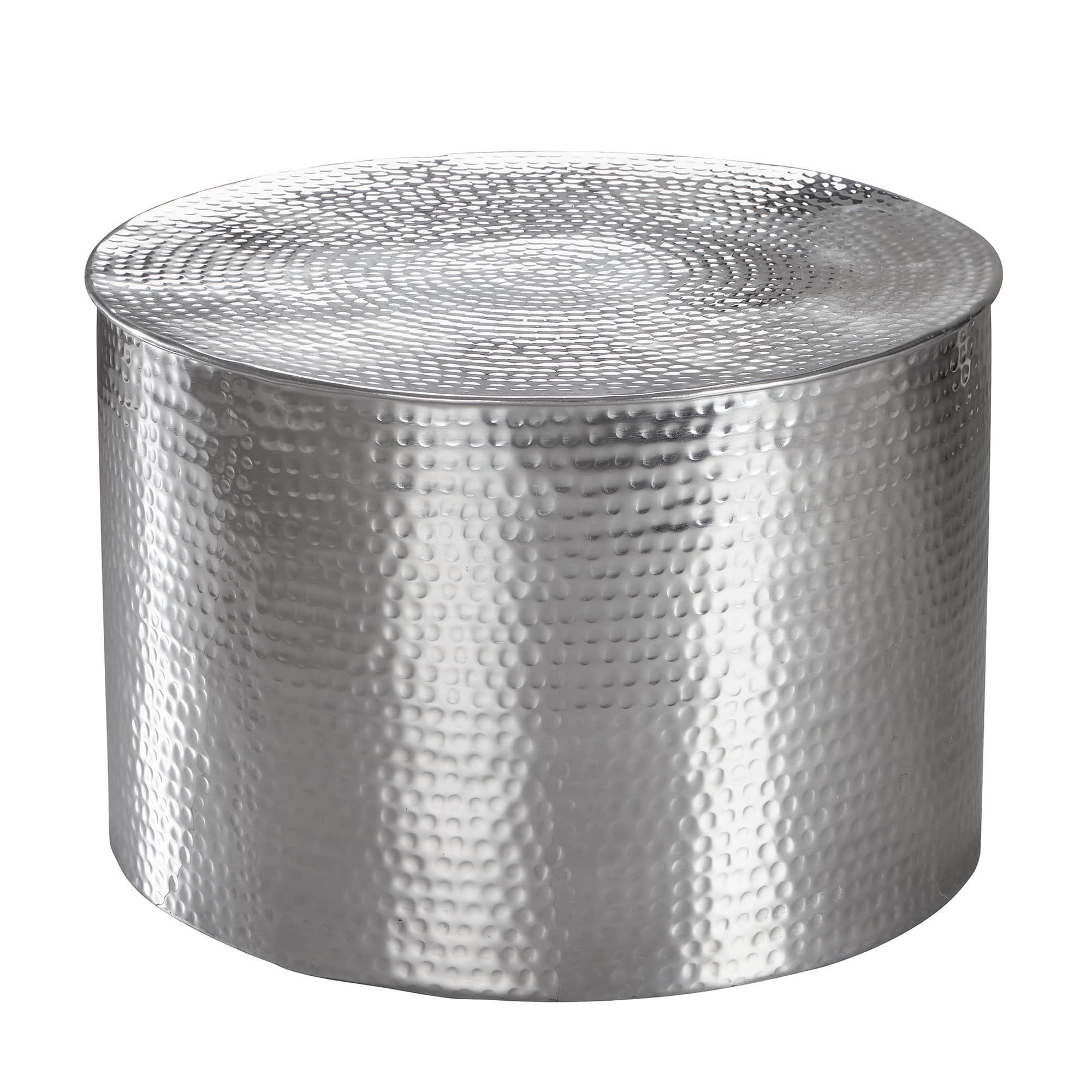 FineBuy Design Couchtisch rund 60 cm aus Metall - Handgefertigter Aluminium Wohnzimmertisch mit Hammerschlag - Orientalischer runder Alu Sofatisch