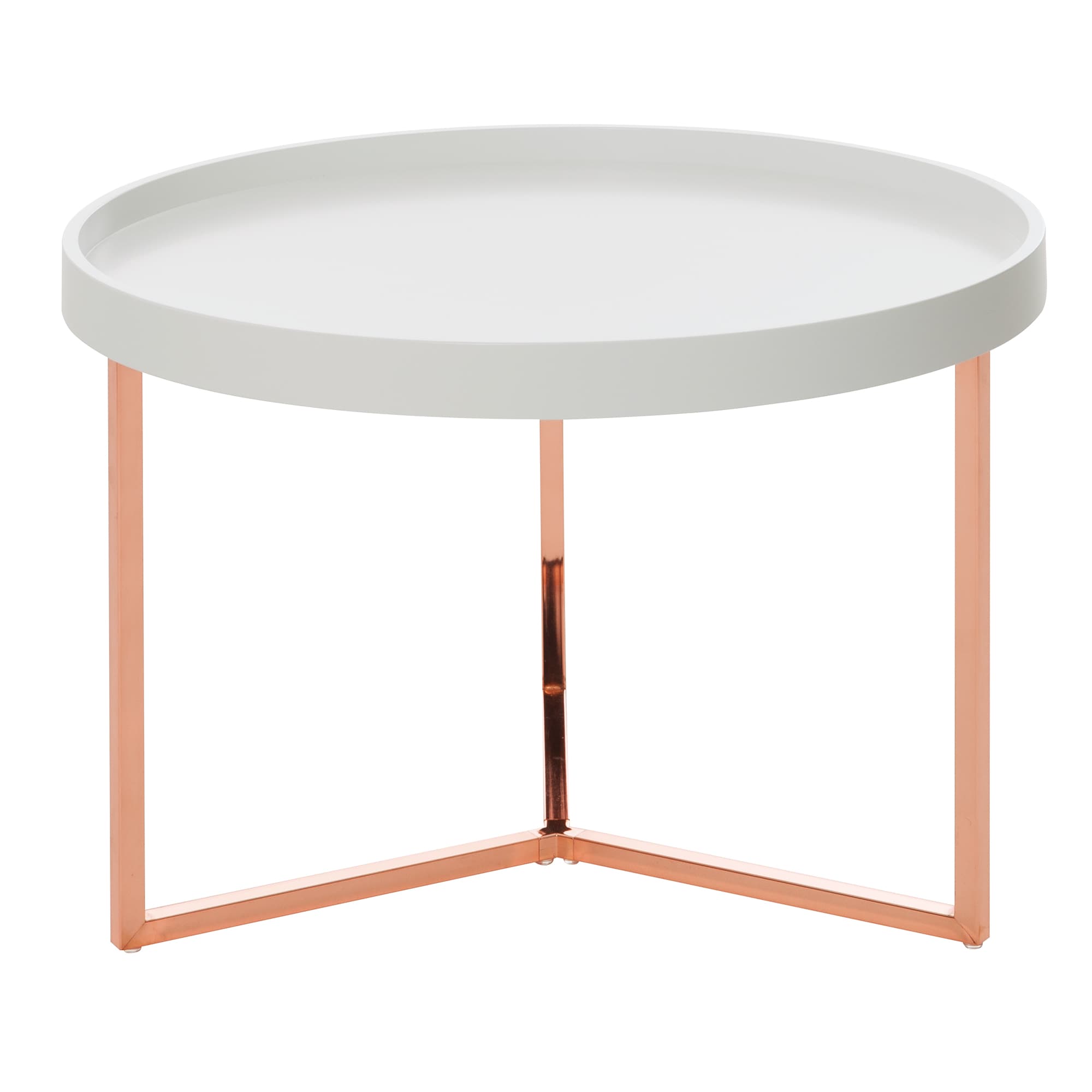 FineBuy Couchtisch 58,5x42x58,5cm Sofatisch Metall Rund, Designer Retro Wohnzimmertisch modern, Kleiner Loungetisch mit Metallgestell, Runder Tabletttisch mit Holz-Platte