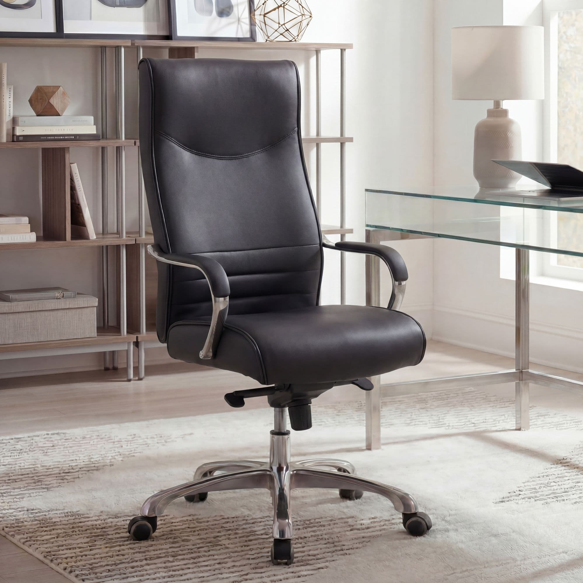FineBuy Bürostuhl BIGBOSS Bezug Kunstleder Schreibtischstuhl bis 150 kg, XXL Design Chefsessel höhenverstellbar, Drehstuhl ergonomisch mit Armlehnen & hoher Rückenlehne, Hochlehner mit Wippfunktion