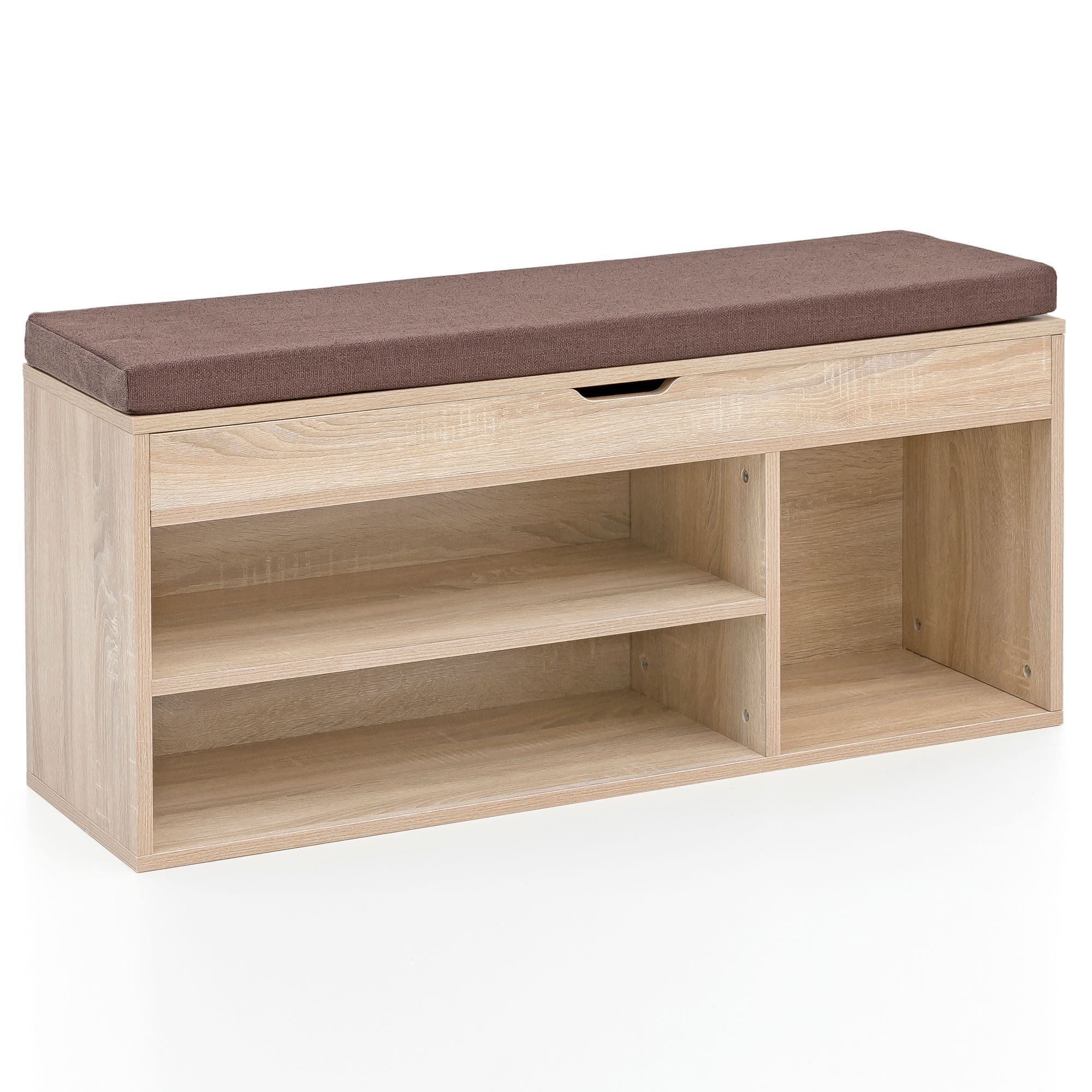 FineBuy Schuhbank mit Sitzfläche Garderoben-Bank Holz 104x51x32 cm, Holzbank klein gepolstert, Sitzbank schmal Flur mit Stauraum, Truhenbank Schuhtruhe Flurmöbel