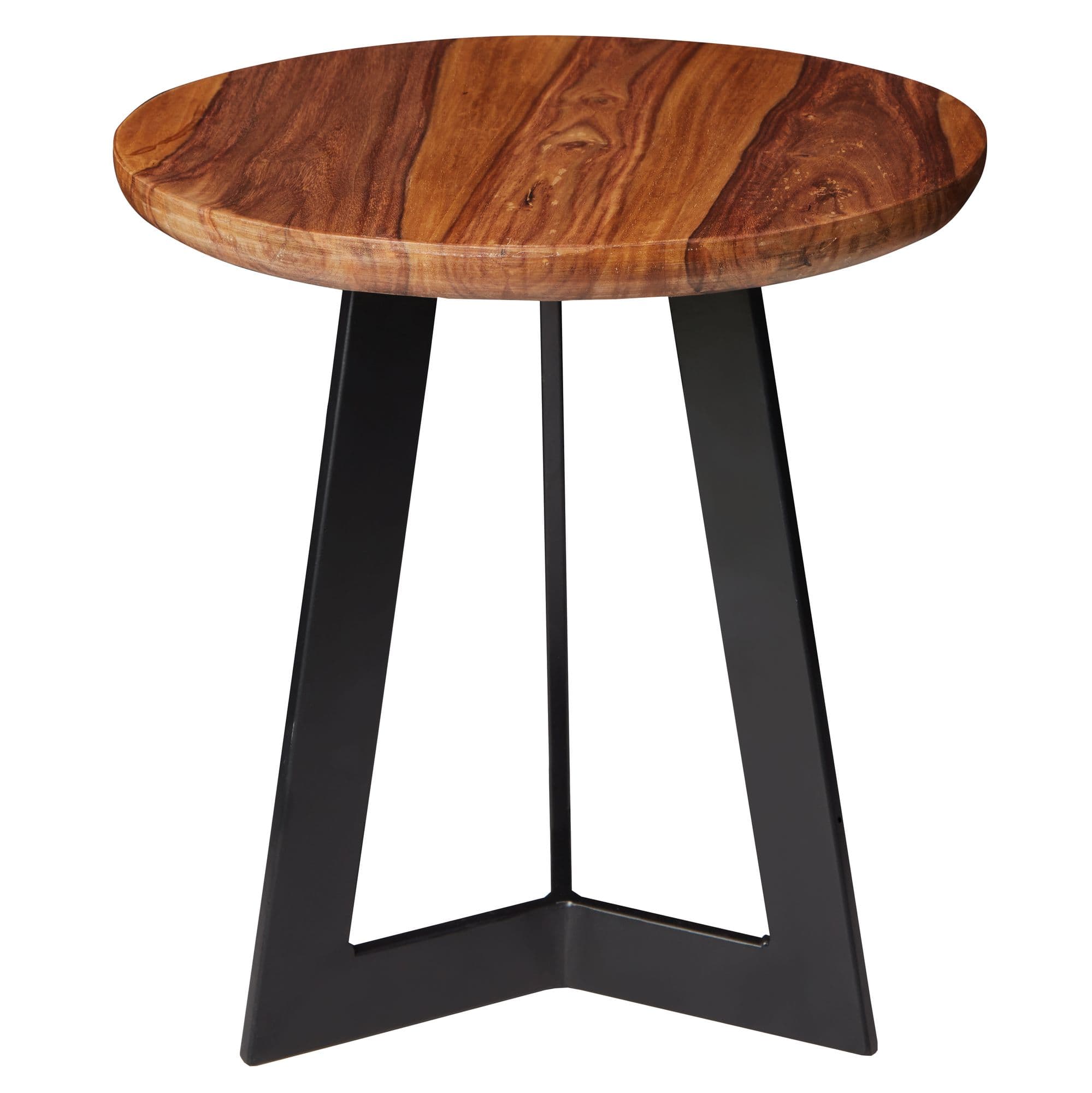 FineBuy Beistelltisch SV51462 Sheesham Holz Metall Couchtisch, Industrial Style Echtholz Hocker Wohnzimmer, Holztisch Sofatisch Metallbeine, Anstelltisch Dekotisch