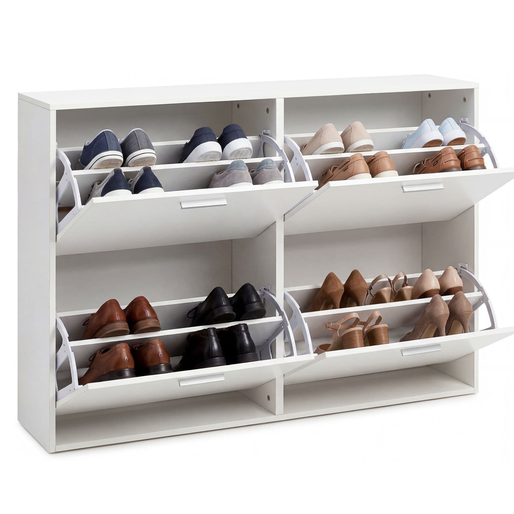 FineBuy Schuhkipper 120 x 81 x 24 cm mit 4 Klappen für bis zu 24 Paar Schuhe, Flur Schuhschrank, Schuhkommode, Schuhregal