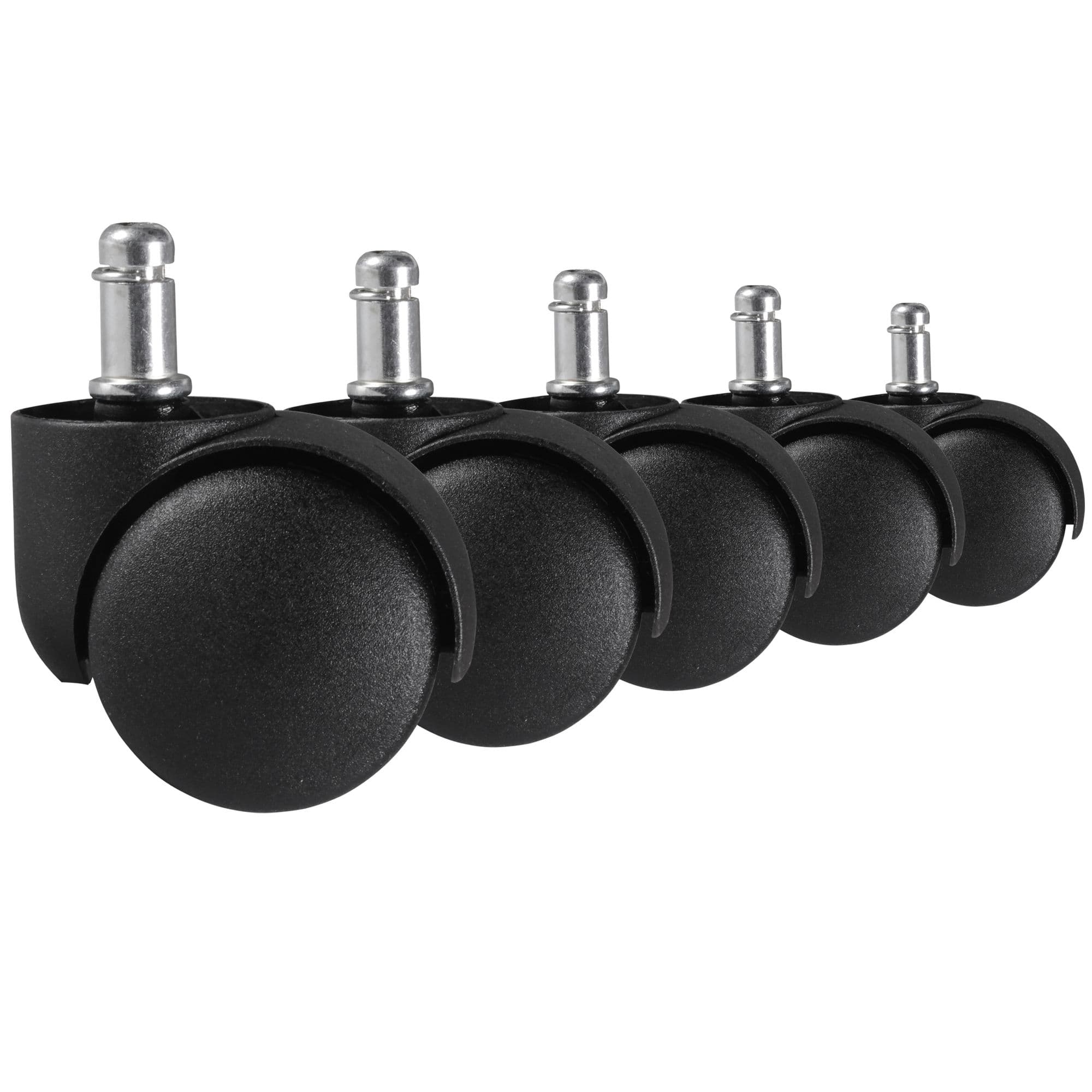 FineBuy 5er Set gebremste Weichboden-Rollen für Bürostuhl 11 mm Stift / Durchmesser 50 mm, Premium Teppichrollen in Schwarz, Dreh-stuhlrollen für weiche Böden