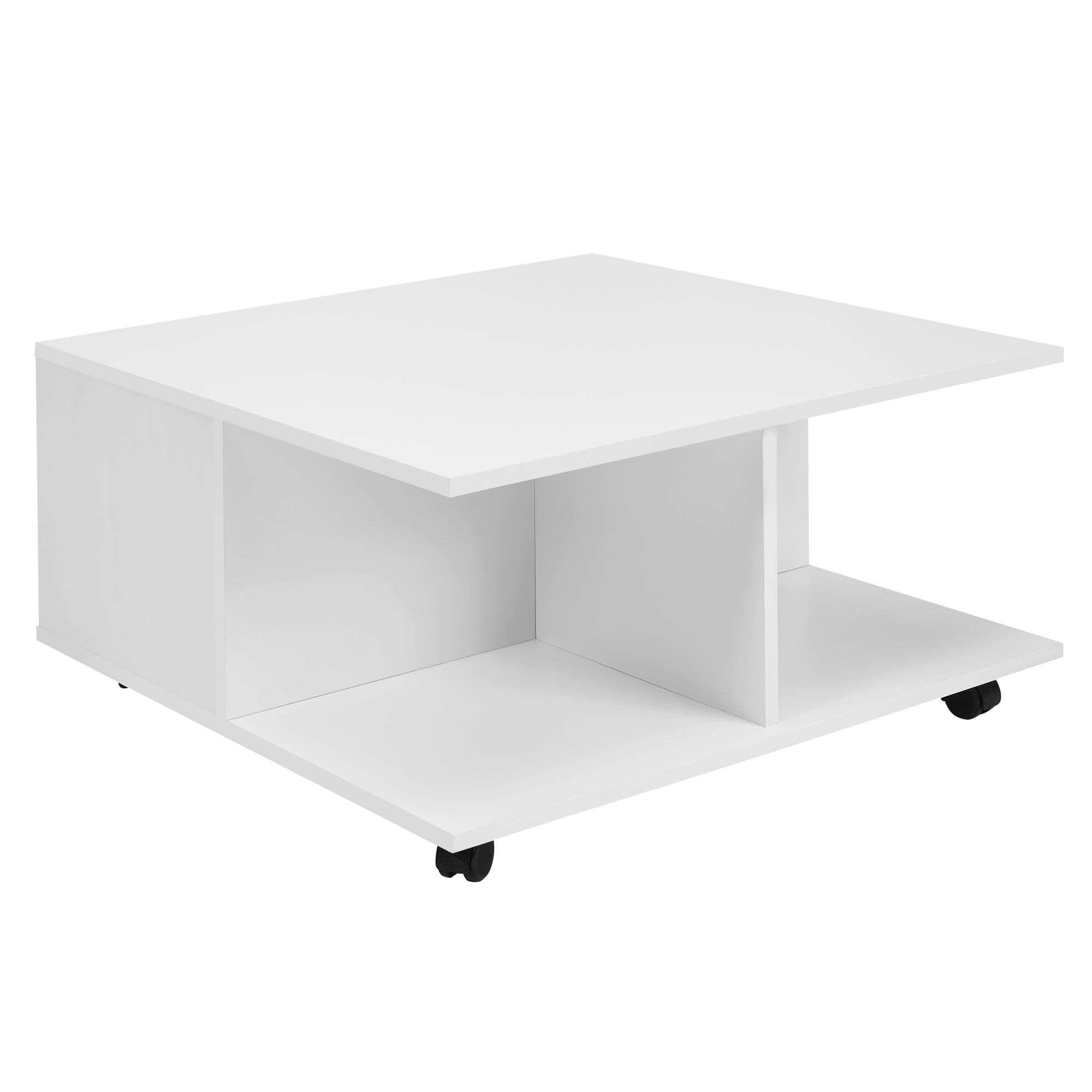 FineBuy Design Couchtisch 70x70 cm, Wohnzimmertisch mit 2 Schubladen, Sofatisch mit Rollen, Tisch mit 2 Fächern