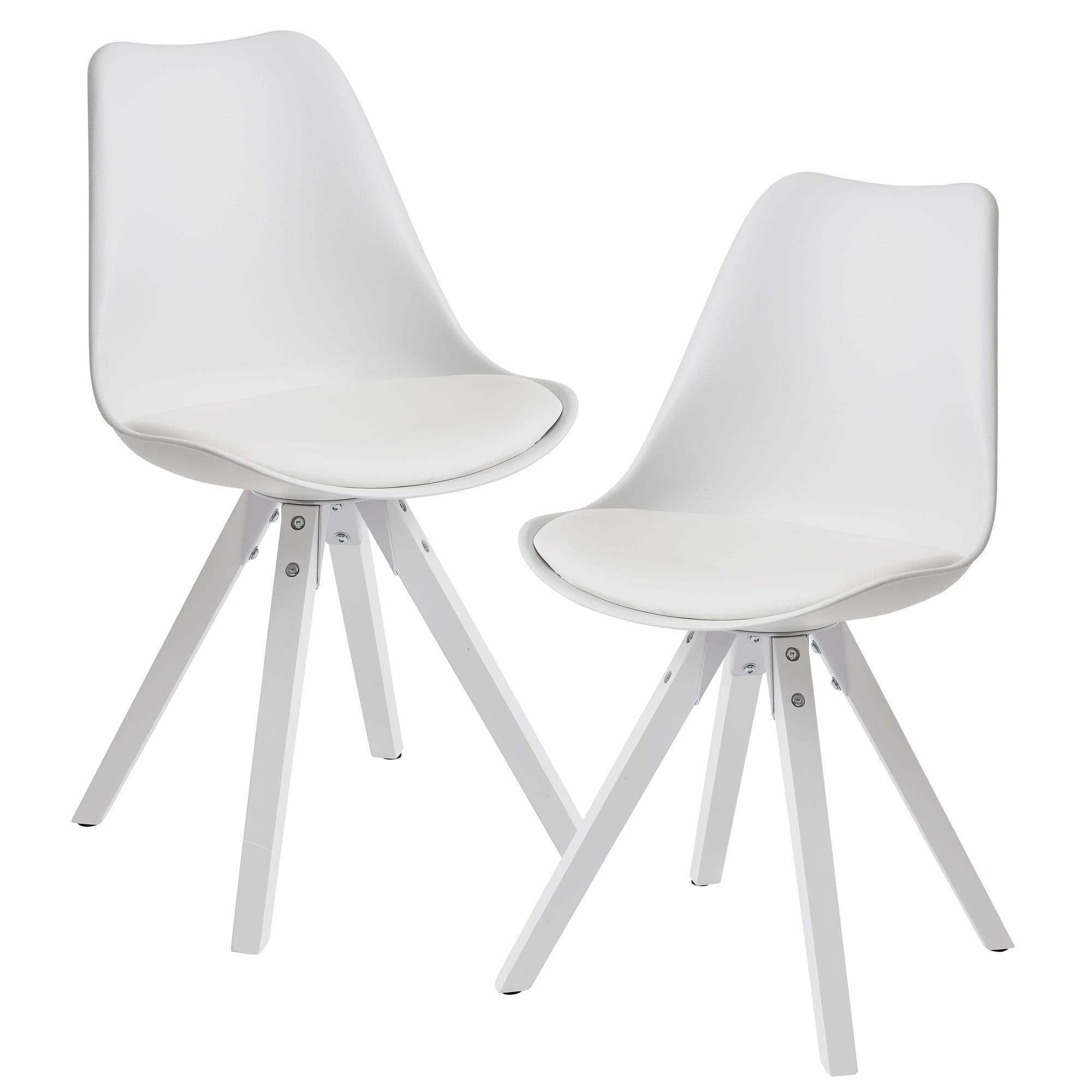Finebuy 2er Set Retro Esszimmerstuhl mit weißen Beinen, Polsterstuhl Skandinavisch Rückenlehne, Küchenstuhl Kunstleder gepolstert