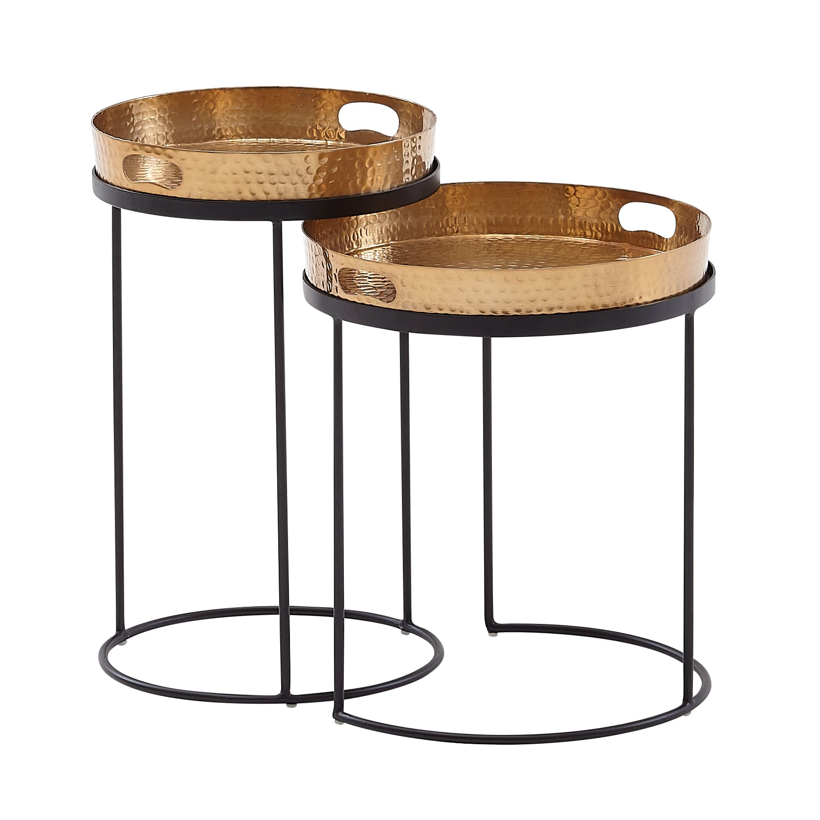 FineBuy Beistelltisch 2er Set Metall Hammerschlag Satztisch Rund, Couchtisch abnehmbares Tablett, Tabletttisch Sofa 2 teilig Modern, Runder Sofatisch