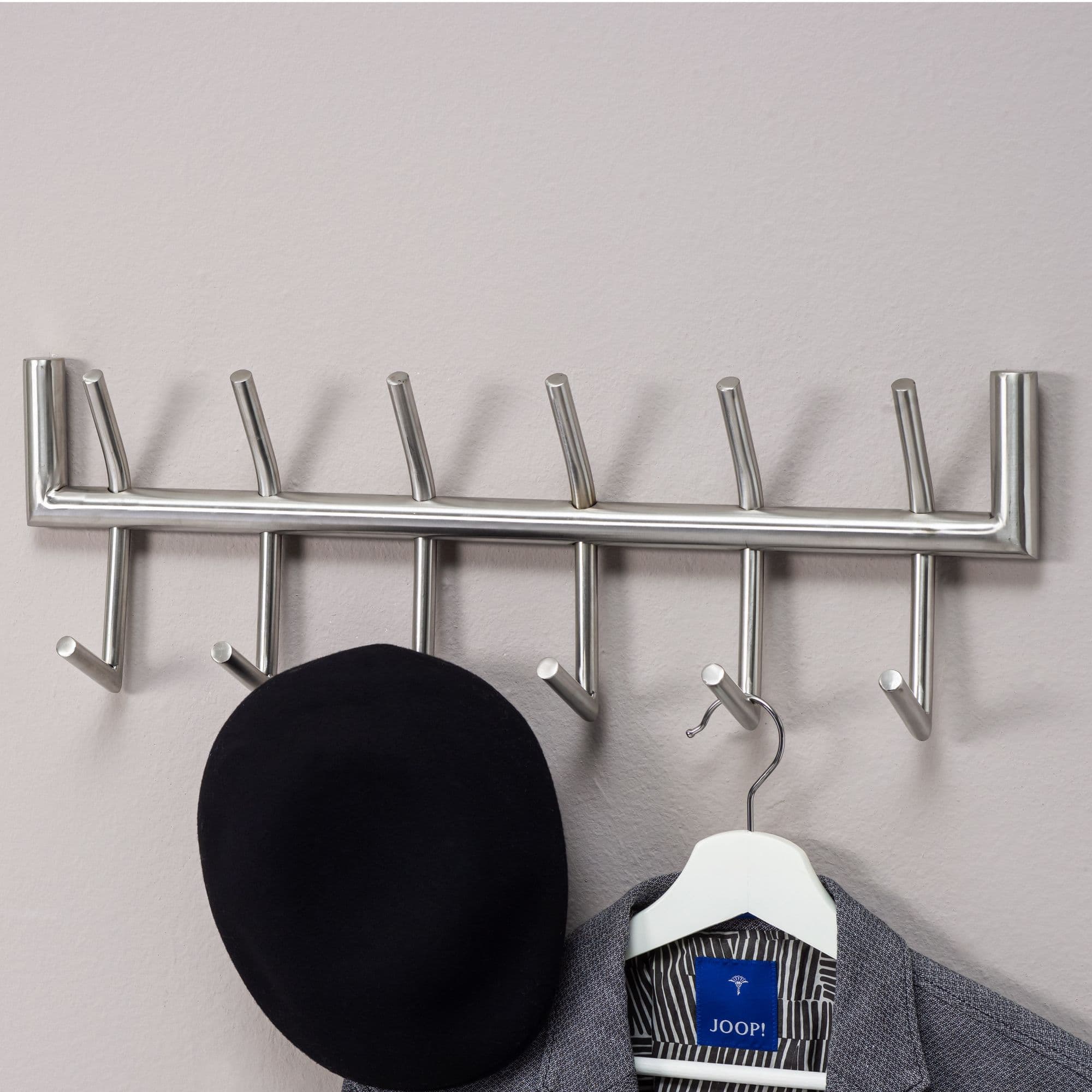 FineBuy Wandgarderobe Metall Silber 60 cm - Design Garderobenpaneel - Wand Garderobenleiste mit Hakenleiste -  6 Kleiderhaken