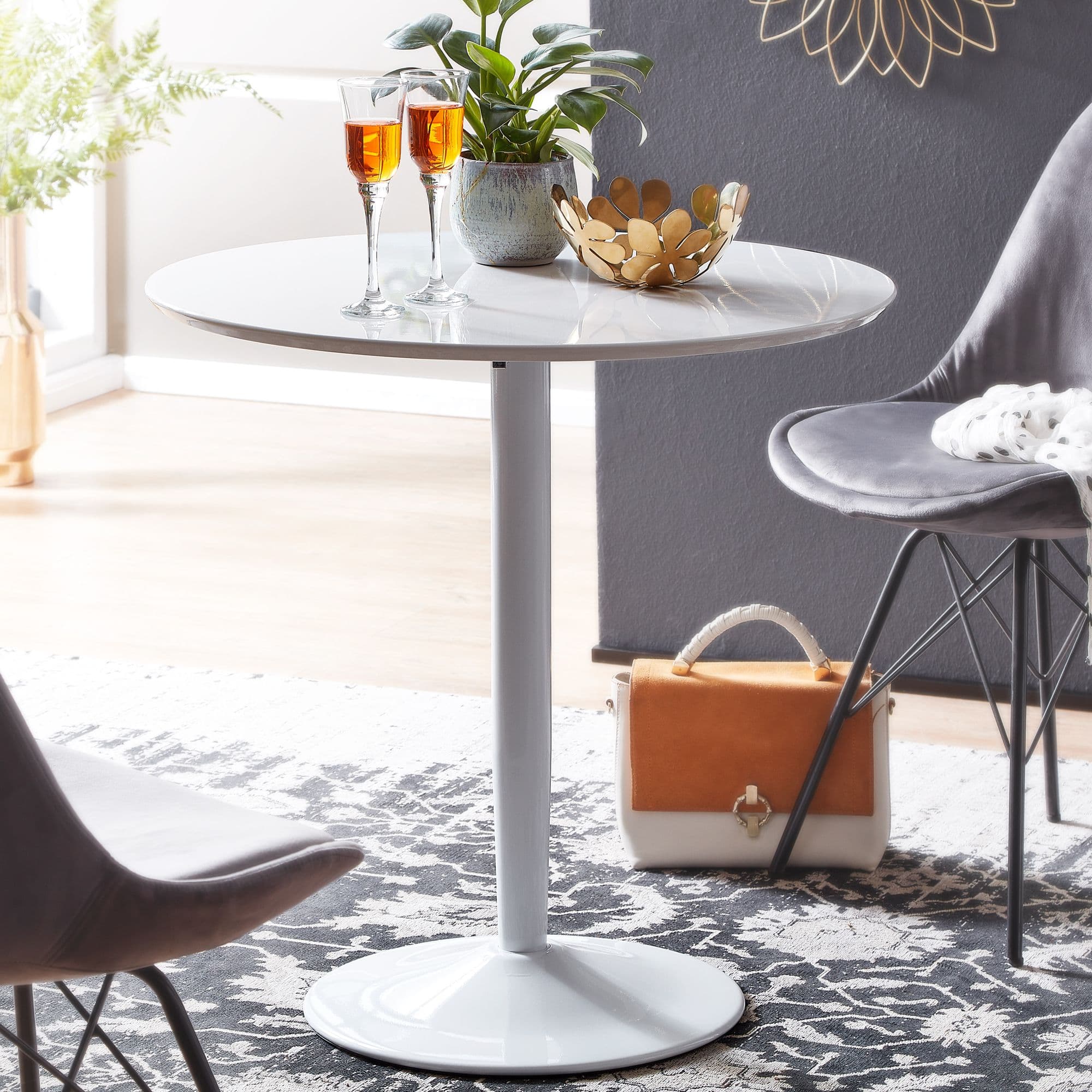 FineBuy Esstisch Rund 75x75x74 cm Kleiner Küchentisch Weiß Hochglanz, Runder Esszimmertisch 2 Personen, Moderner Frühstückstisch Küche, Tisch Esszimmer Klein