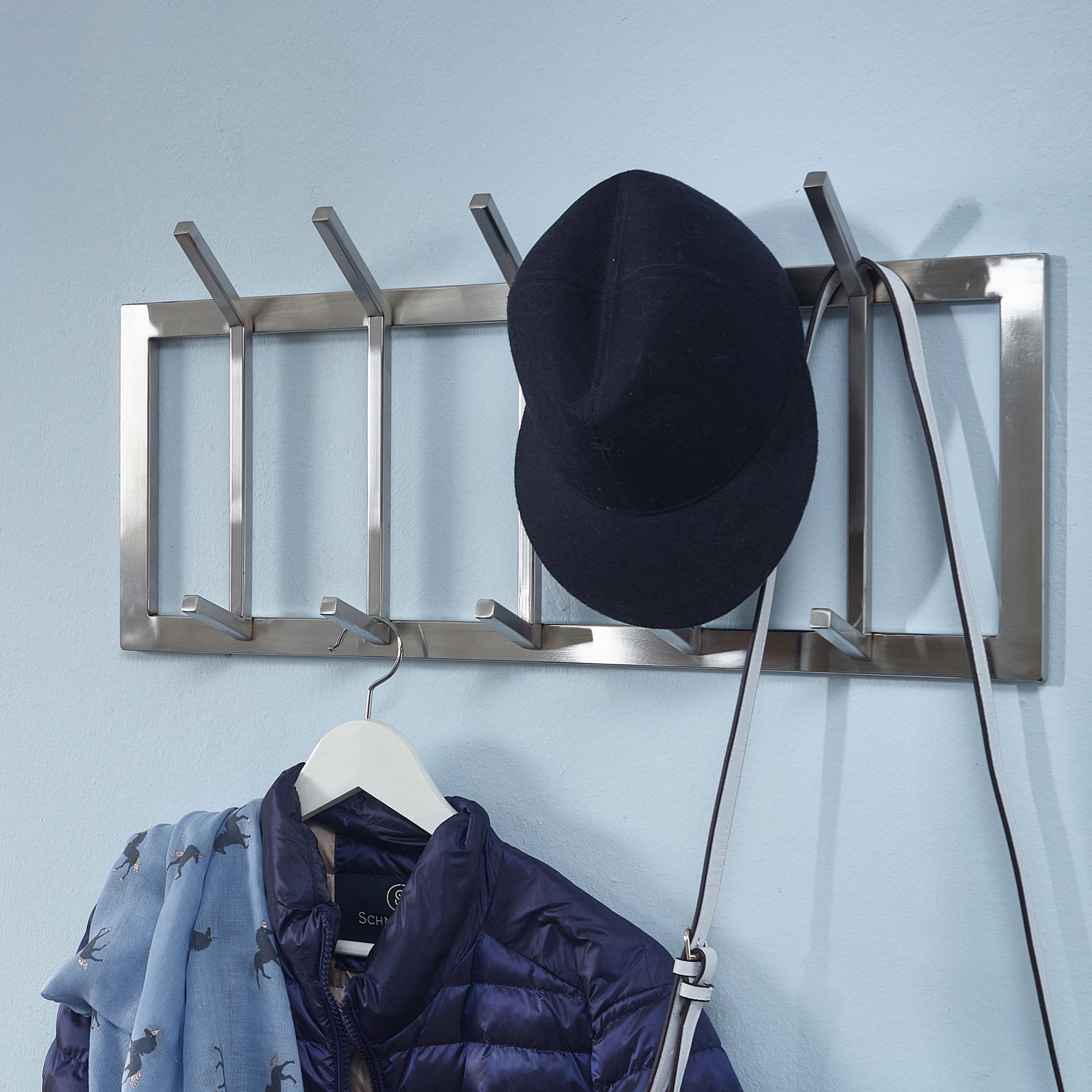 FineBuy Wandgarderobe Metall Silber 65 cm - Design Garderobenpaneel - Wand Garderobenleiste mit Hakenleiste -  10 Kleiderhaken