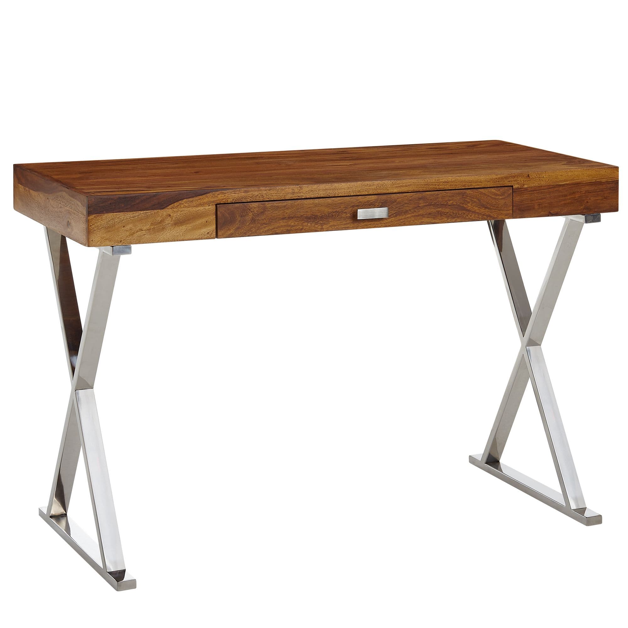 FineBuy Schreibtisch 120x55x78 cm Sheesham Massivholz / Metall, Design Bürotisch mit Schublade, HomeOffice Laptoptisch Computertisch mit Stauraum