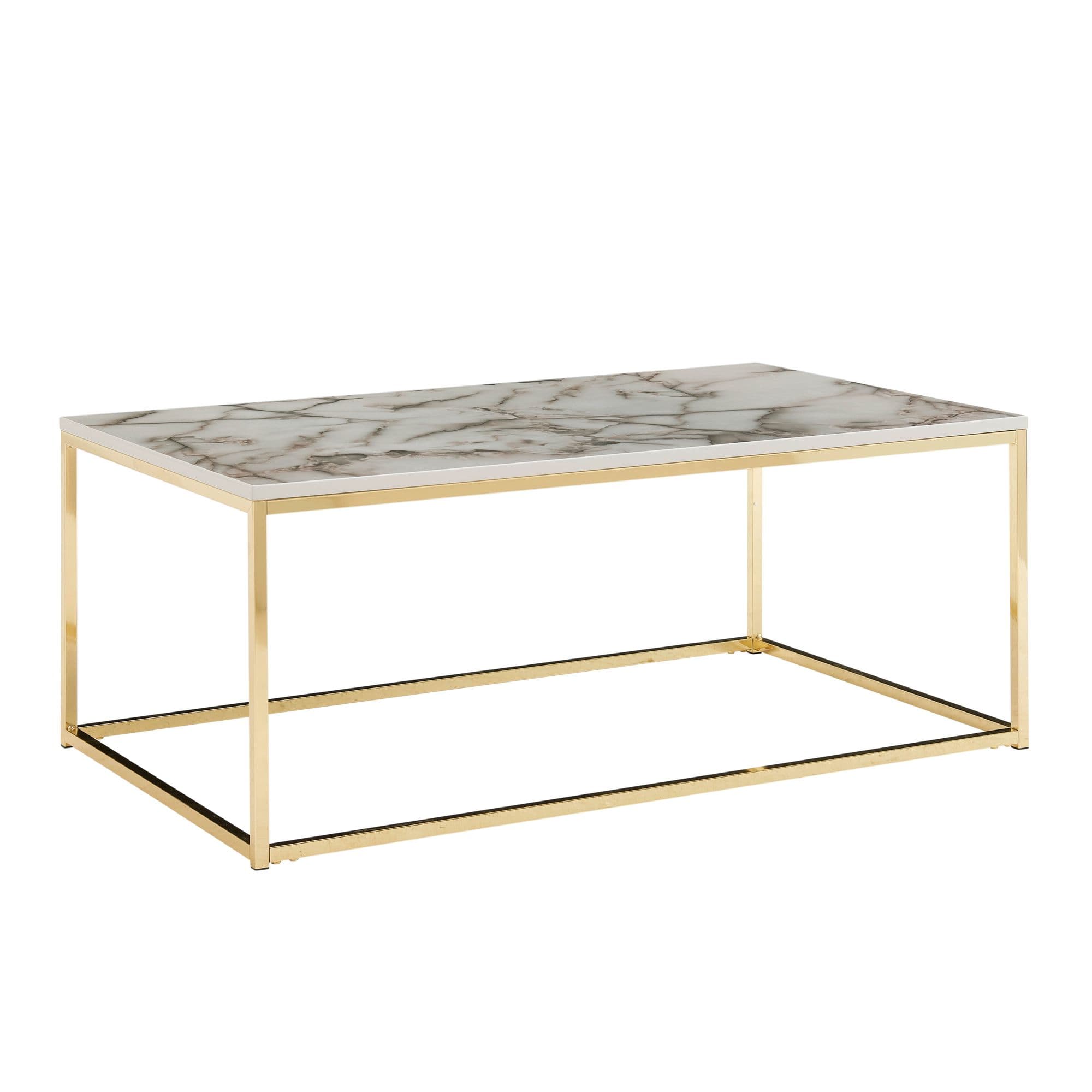 FineBuy Couchtisch 100cm rechteckig mit Marmor Optik Metallgestell – Moderner Wohnzimmertisch - Design Sofatisch für Wohnzimmer eckig