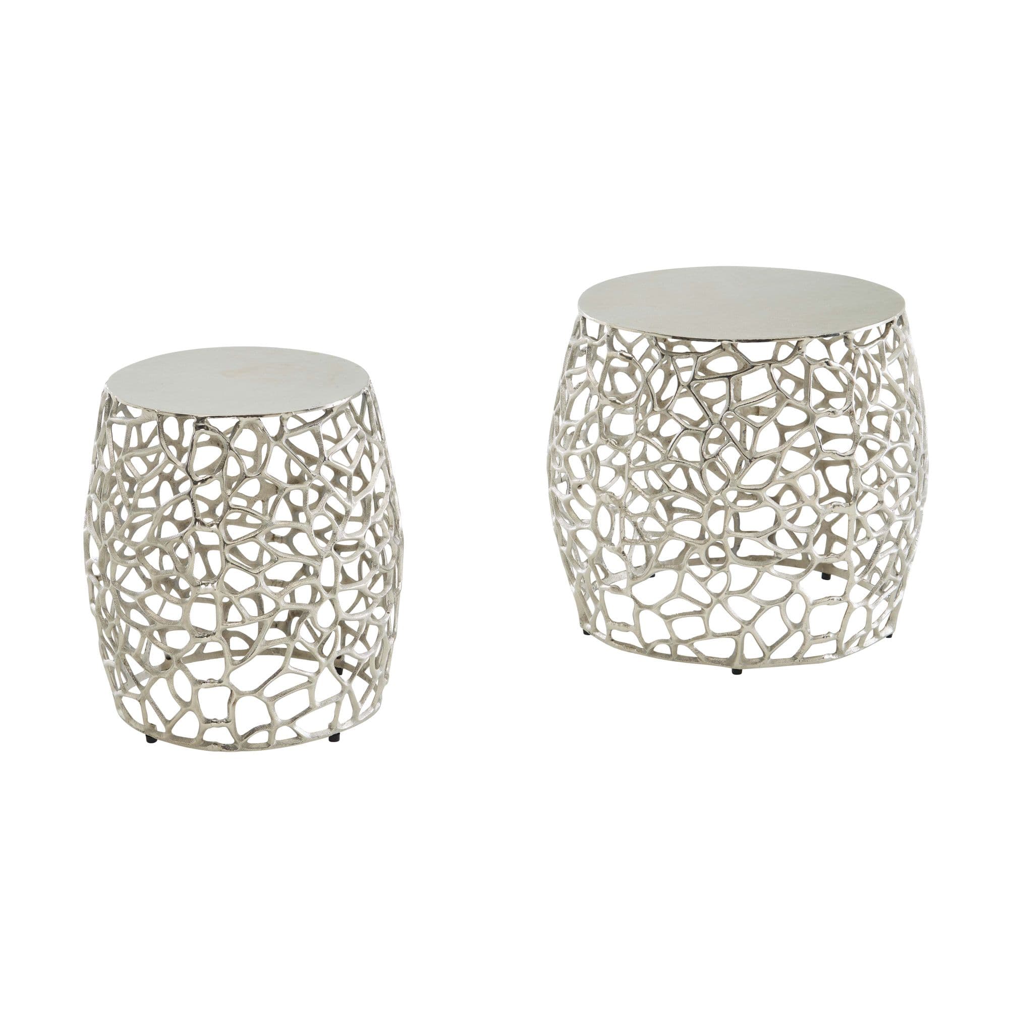 FineBuy Beistelltisch 2er Set Aluminium Design Satztisch Metall Rund, Wohnzimmertisch Couchtisch Ast-Struktur Modern, Sofatisch 2-teilig Wohnzimmer Dekotisch