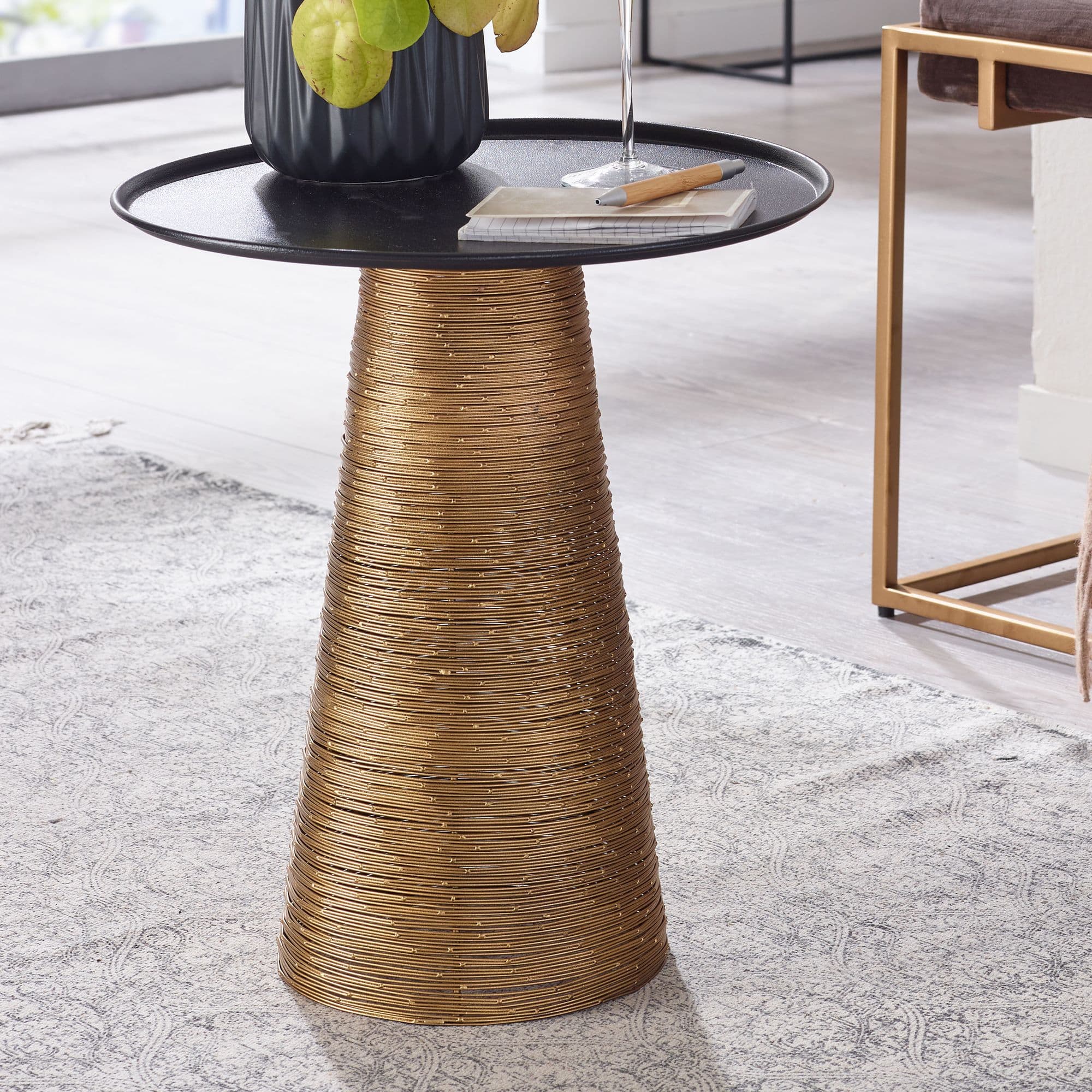 FineBuy Beistelltisch rund 40 cm Metall gold - Orientalischer Design Wohnzimmertisch aus Alu - Kleiner Aluminium Couchtisch - Sofatisch Dekotisch