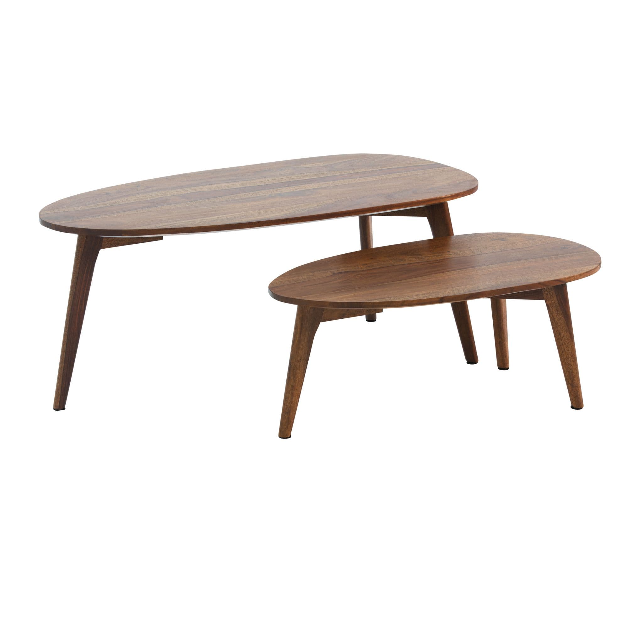 FineBuy Couchtisch Set 2er nierenförmig Mango Massivholz · Beistelltisch Wohnzimmertisch Retro Design · Satztische im Mid-Century Look mit Holzgestell