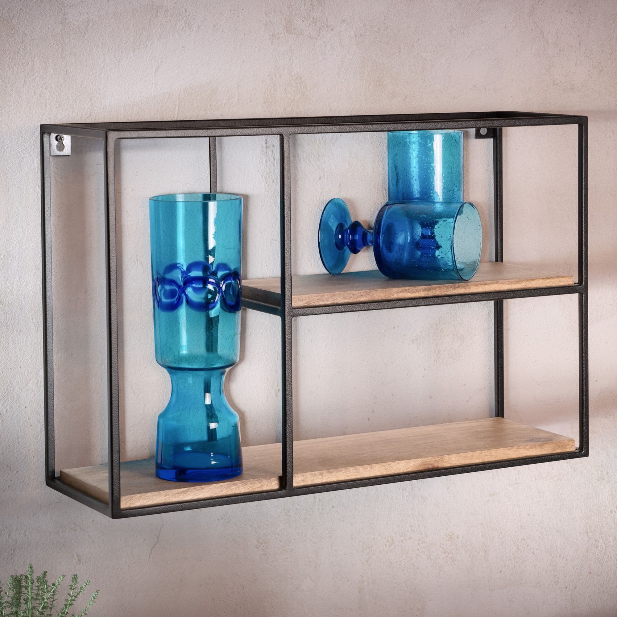 FineBuy Wandregal 60x40x18 cm Mango Massivholz / Metall Hängeregal Rechteckig, Kleines Design Schweberegal Industrial, Regal Hängend Wohnzimmer, Bücherregal Wand