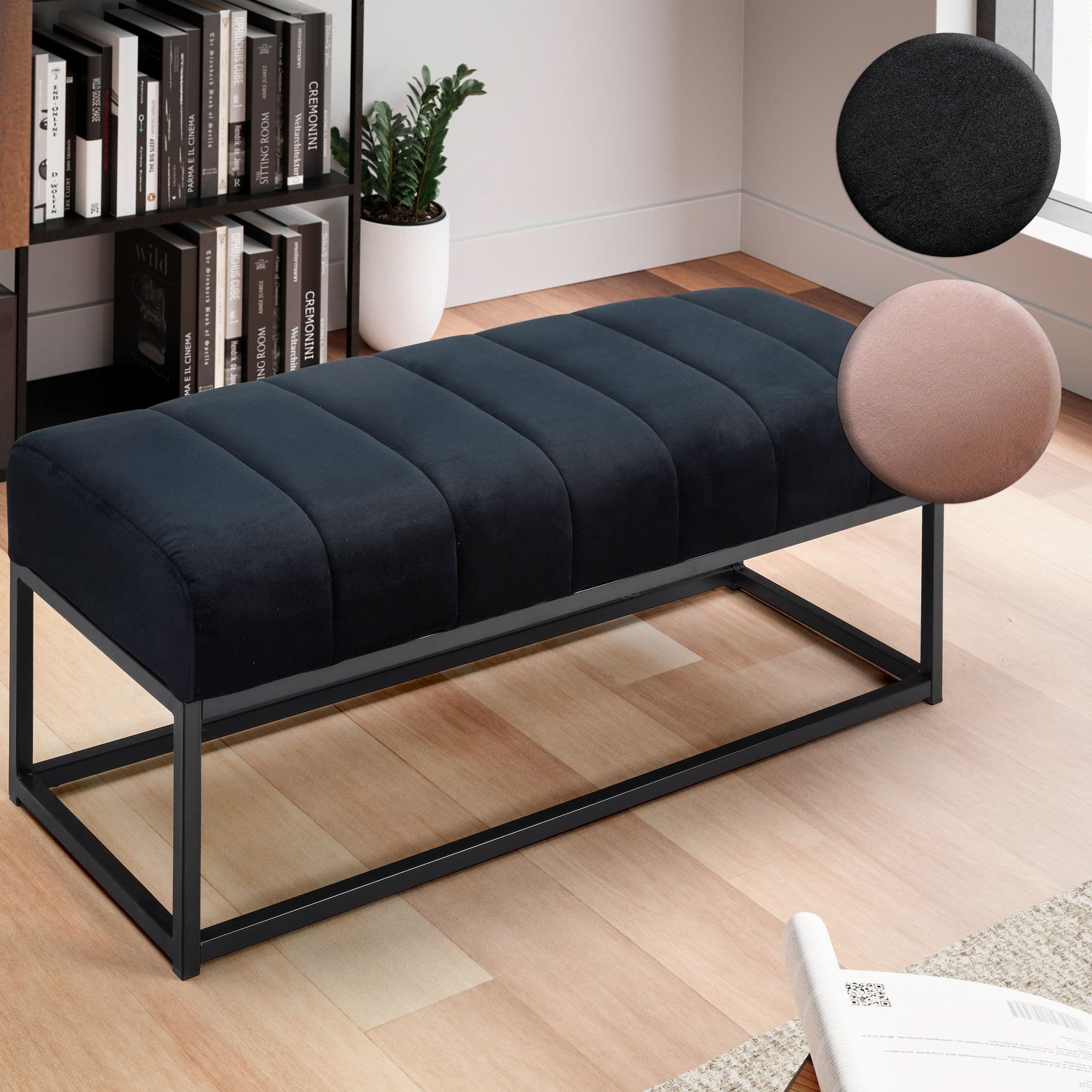 FineBuy gepolsterte Sitzbank 108 cm Samt - Polsterbank für Garderobe Schlafzimmer & Wohnzimmer - Garderobenbank Eingangsbereich - Bettbank