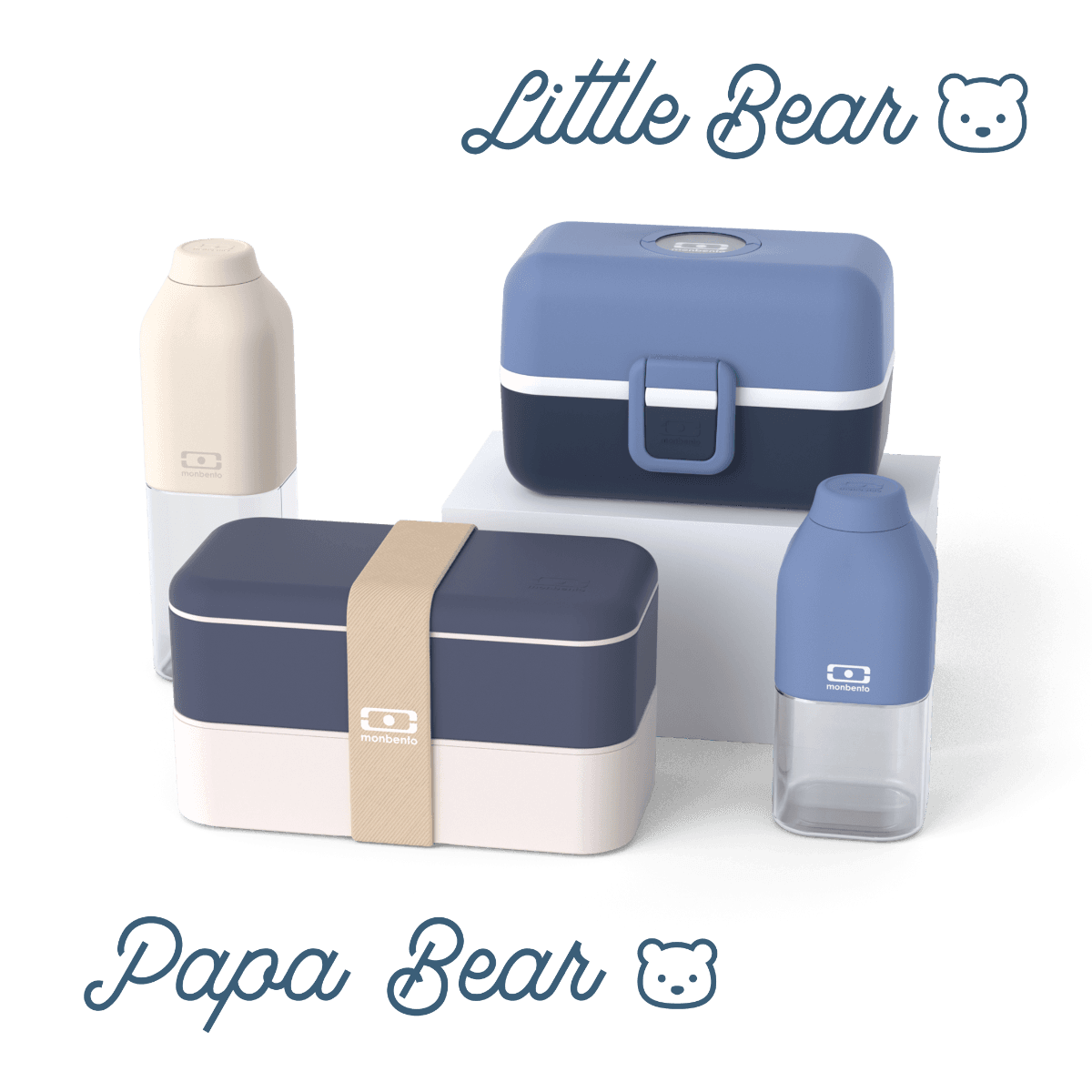 Set Lunchboxen Eltern-Kind "Papa Bear/ Little Bear" blau