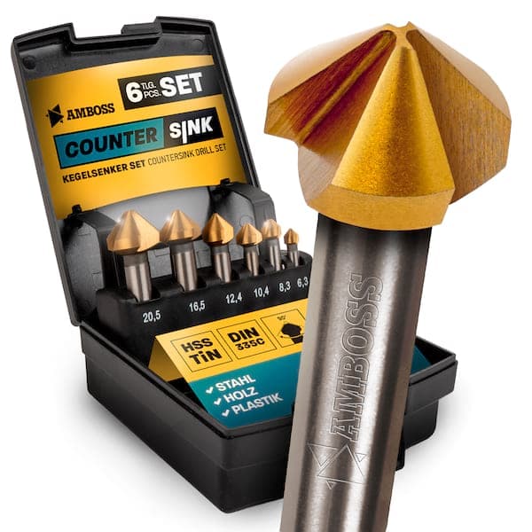 Kegelsenker Set 6teilig 6,3-20,5mm HSS TiN - runder Schaft, gerade Schneiden (3 Stck.) - DIN 335C