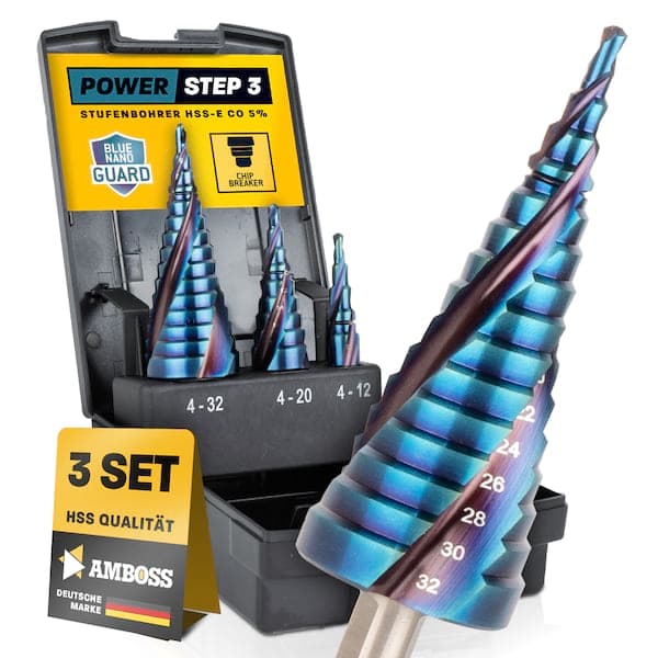 AMBOSS HSS-E Co 5% Stufenbohrer Set 3-teilig 4-12. 4-20. 4-32mm TiAlSiN nano blue coating 3schneider