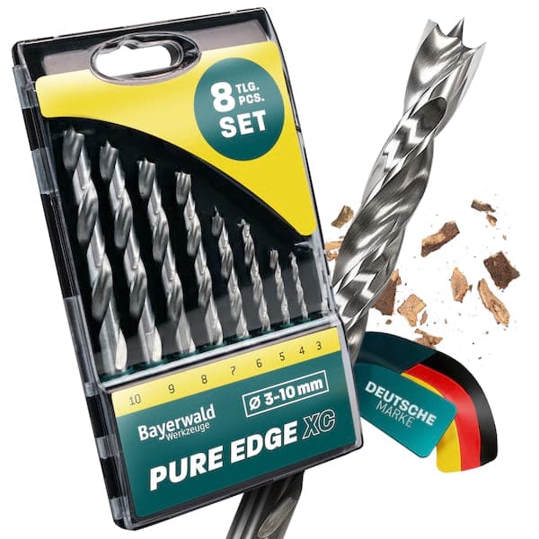 HSS Bohrer Bayerwald Werkzeuge Pure Edge XC 8-tlg. Set 3-10 mm - Xtra Clean mit Brad Point Zentrierspitze