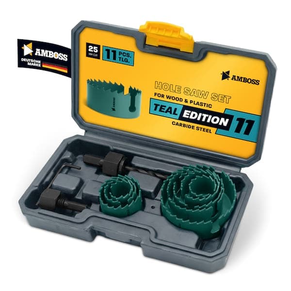 AMBOSS CS Teal Edition Lochsägen Set 11-tlg. Ø 22-68 mm - präzise Lochsäge Holz, Kunststoff & Plattenwerkstoffe